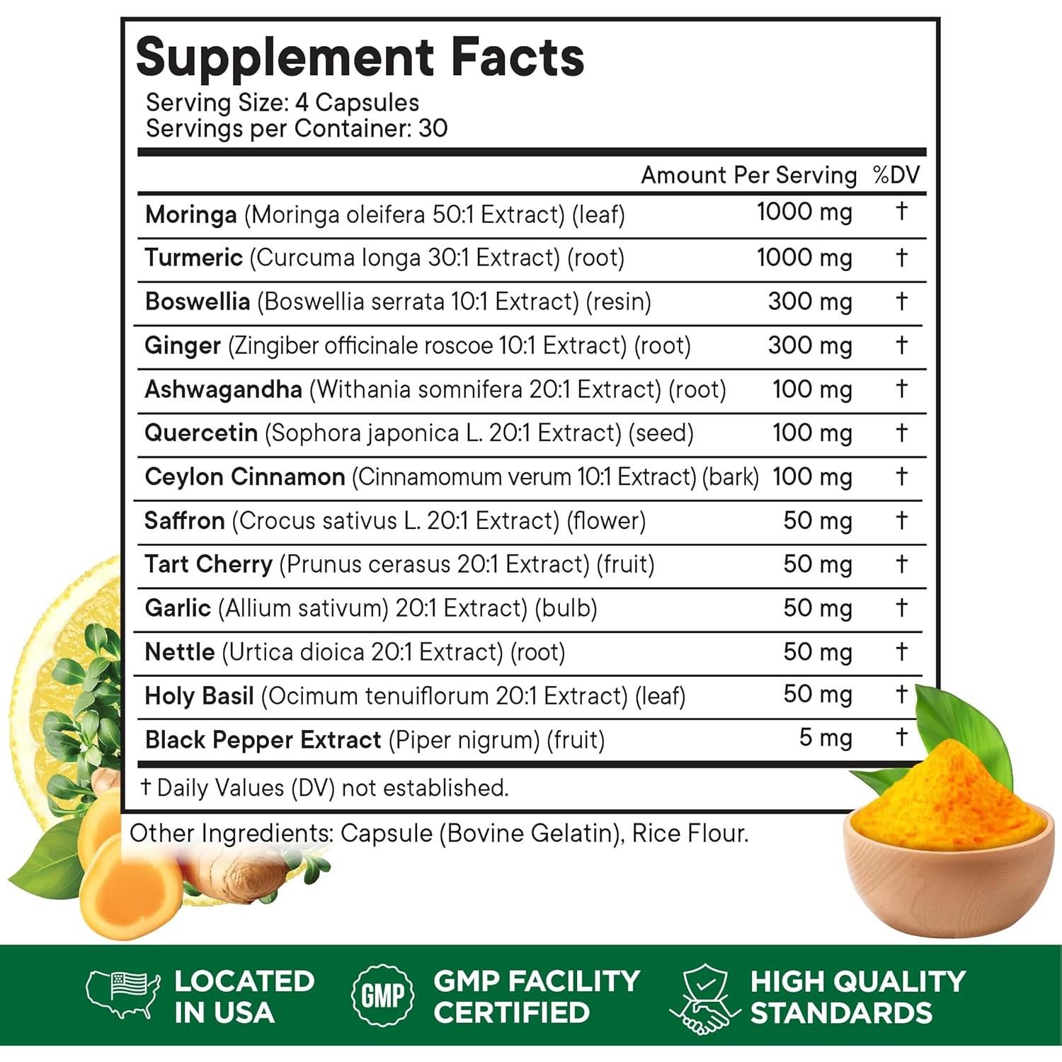 Suplemento de Moringa Superfood MD - 120 Cápsulas con Cúrcuma y Jengibre