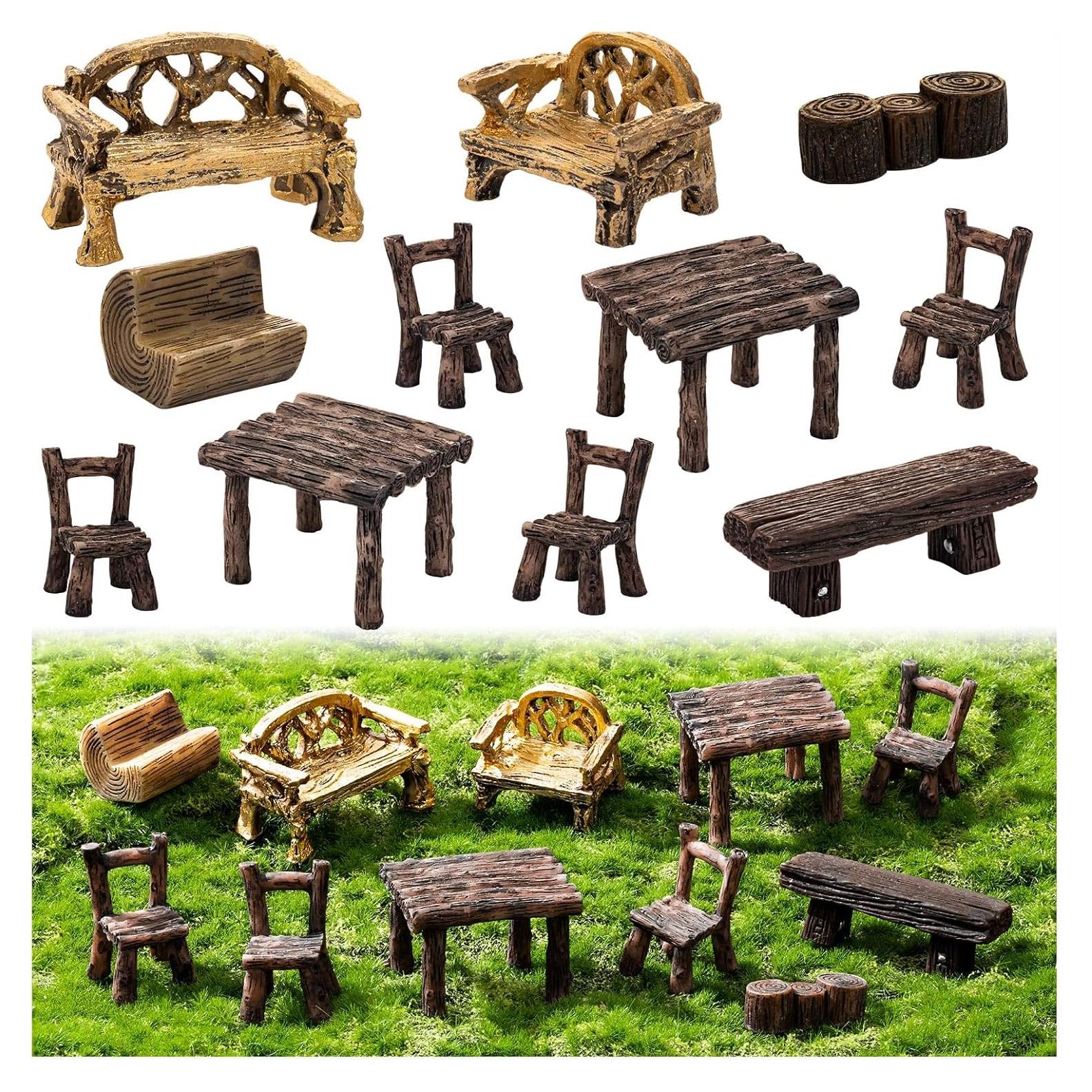 Conjunto de Muebles Miniatura de Jardín de Hadas 11 Piezas