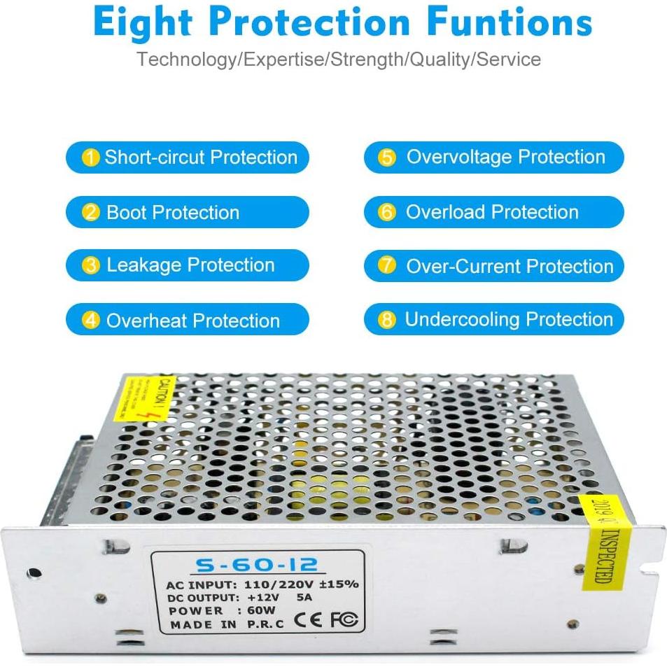 Fuente de Alimentación LED inShareplus 12V 60W 5A AC-DC
