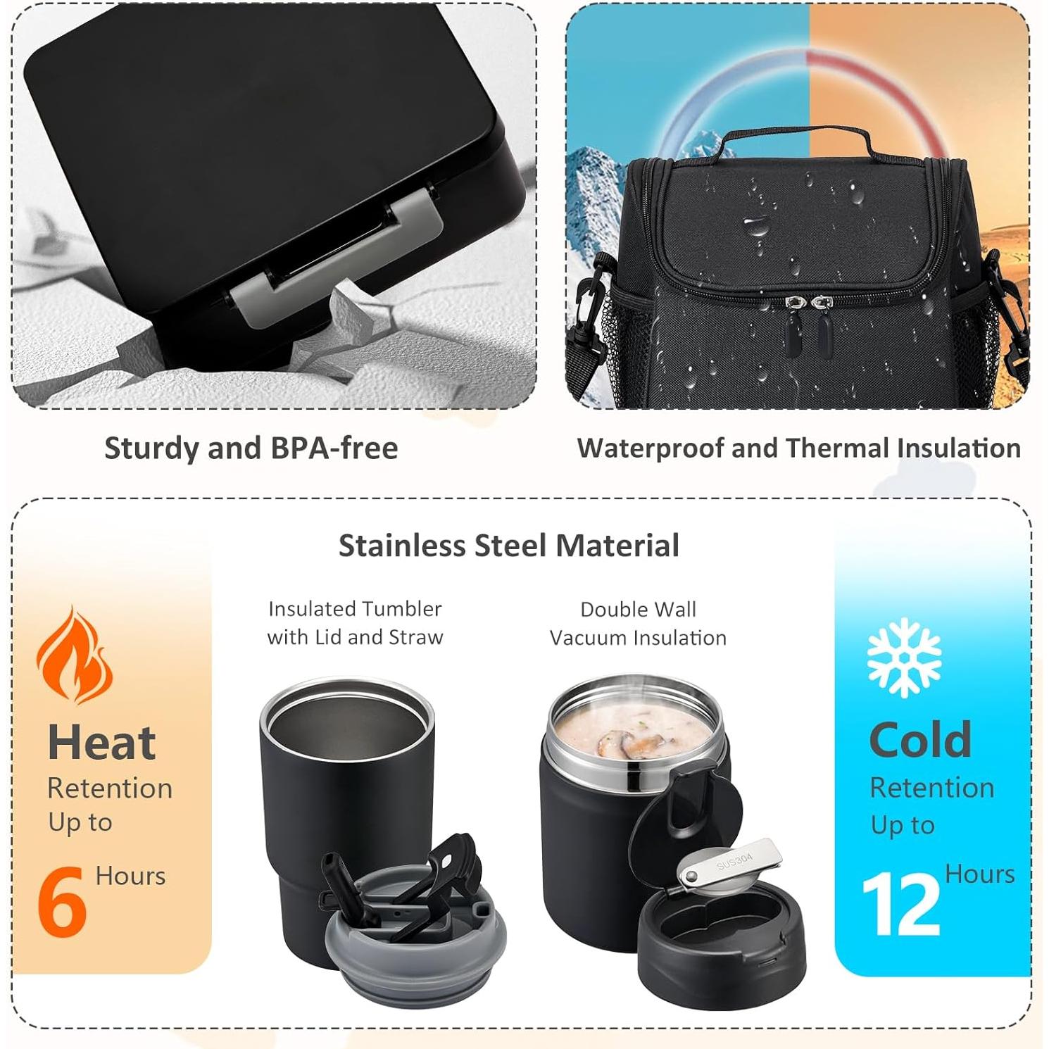 Juego de Almuerzo Pawtong: Caja Bento, Termo 500ml, Botella 400ml