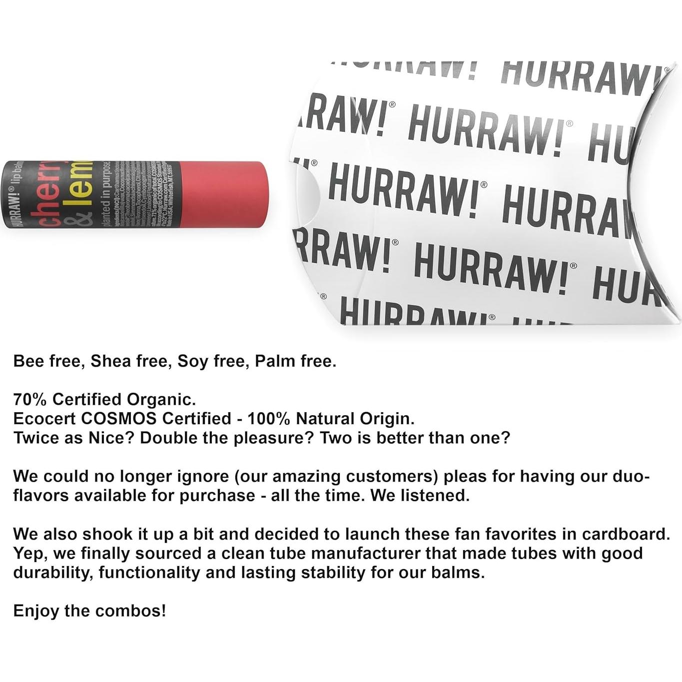 Bálsamo Labial Orgánico Hurraw! Cereza y Limón 4.8g