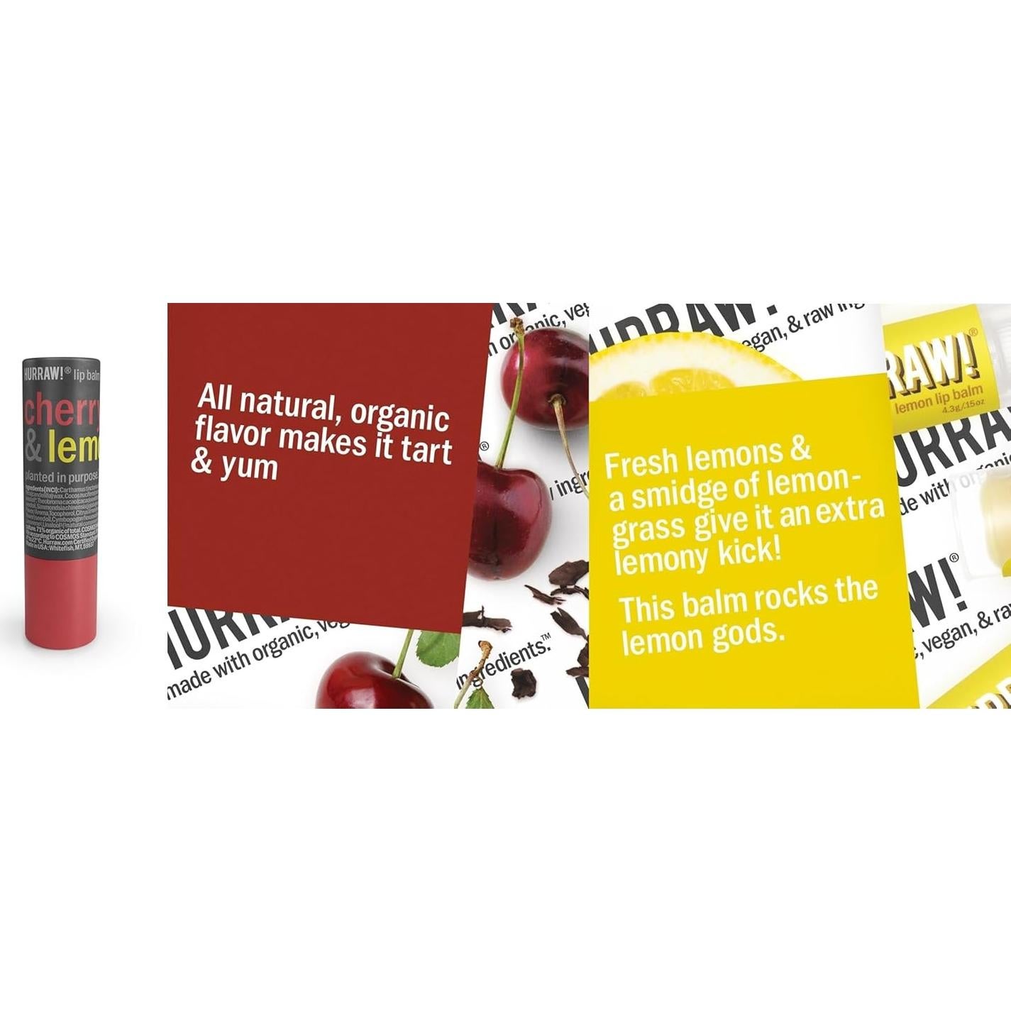 Bálsamo Labial Orgánico Hurraw! Cereza y Limón 4.8g