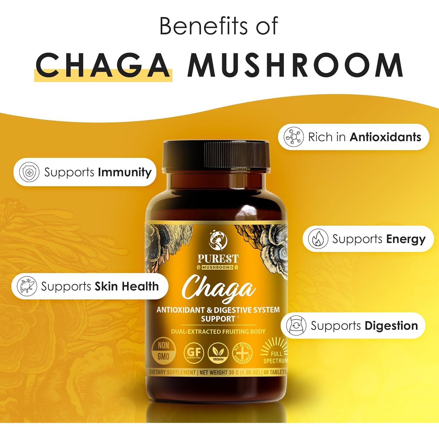 Tabletas de Extracto de Hongo Chaga Purest Mushrooms 30g