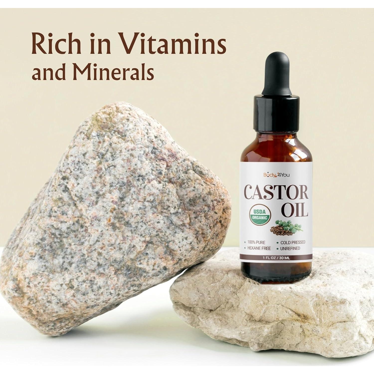 Aceite de Ricino Orgánico BodyJ4You 30 ml - Crecimiento Cabello y Pestañas