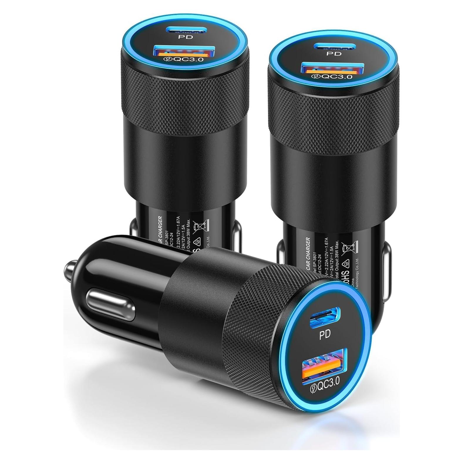 Cargador de Coche USB C Ancekoy 38W Doble Puerto PD QC 3.0