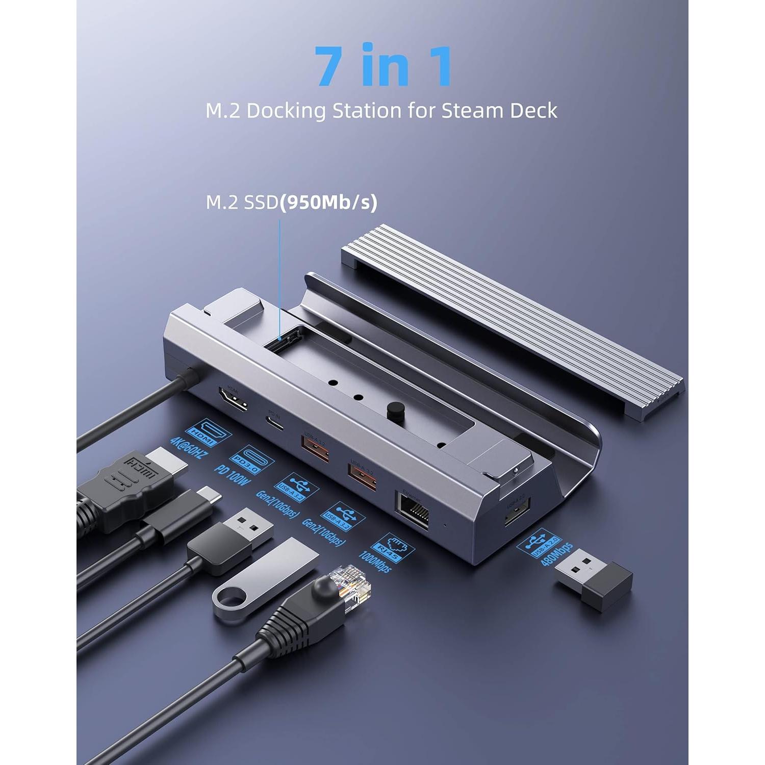 Dock M.2 6-en-1 Iavkyu para Steam Deck HDMI 4K 100W