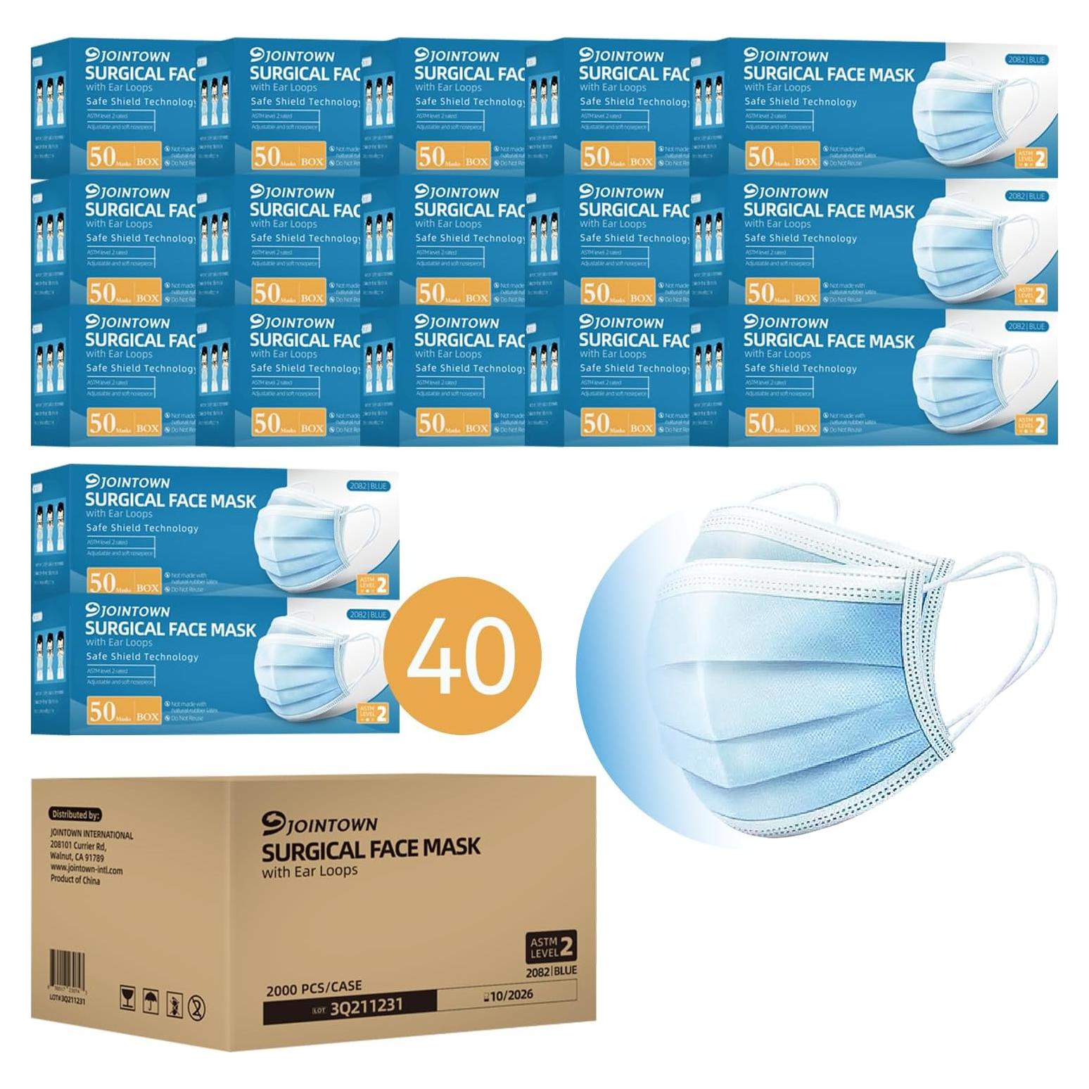Mascarillas Quirúrgicas Jointown ASTM 2, 2000 Unidades, Azul