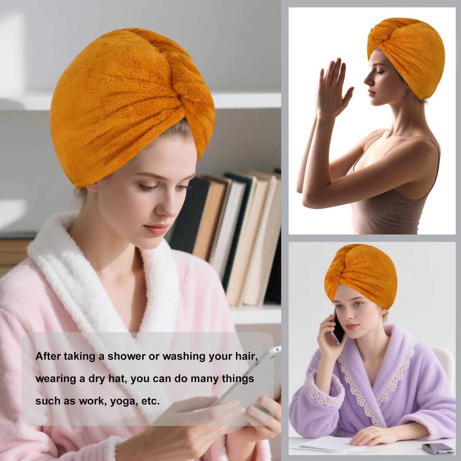 Toalla de Secado de Cabello Microfibra AGKXHDEC 65x25 cm Amarillo