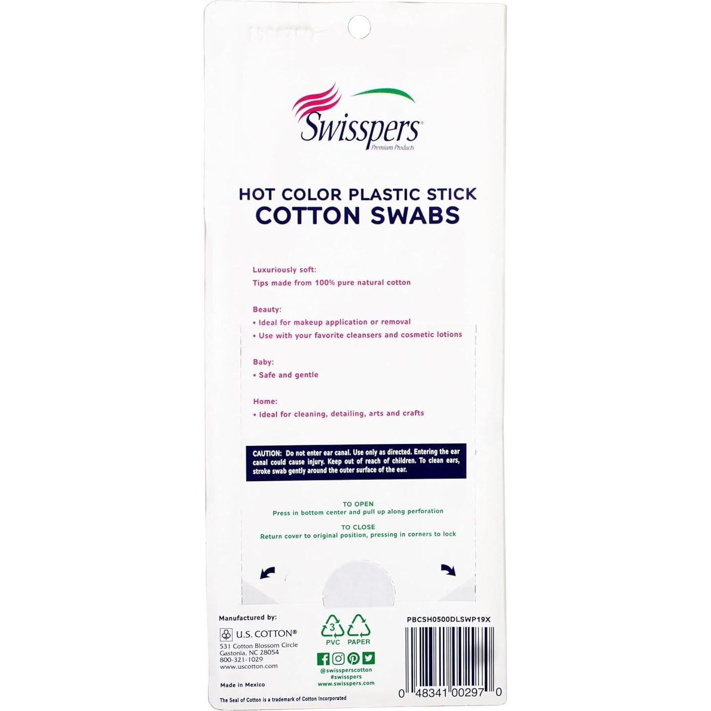 Hisopos de Algodón Swisspers 500 Unidades para Maquillaje