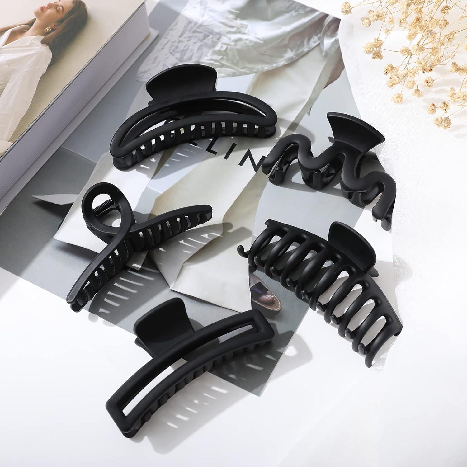 5 Clips de Garra Grandes AWAYTR para Cabello Grueso Negro Mate