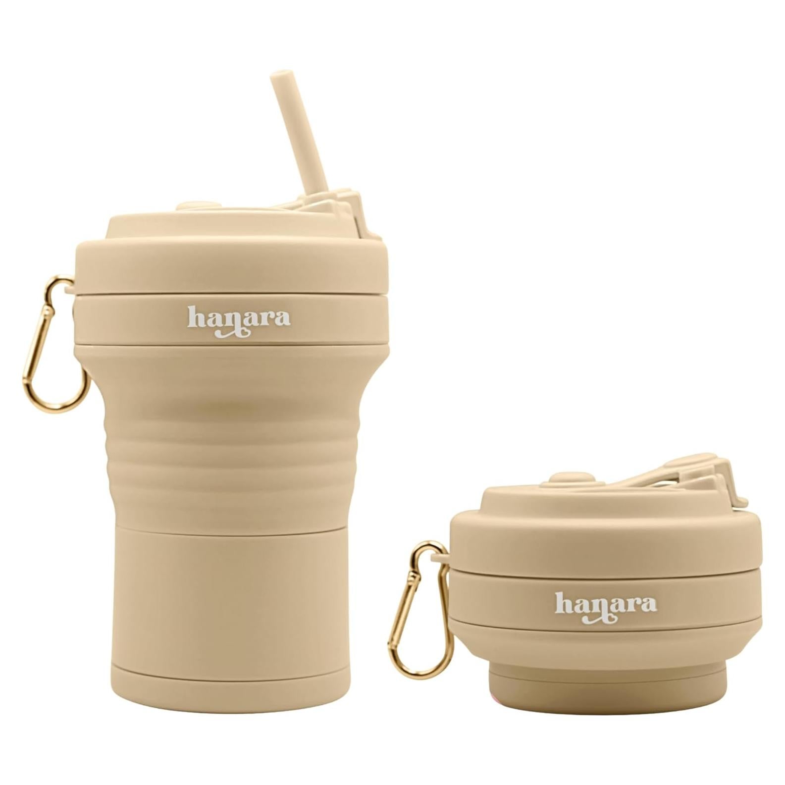 Taza Plegable Reutilizable Hanara 550ml Beige a Prueba de Fugas