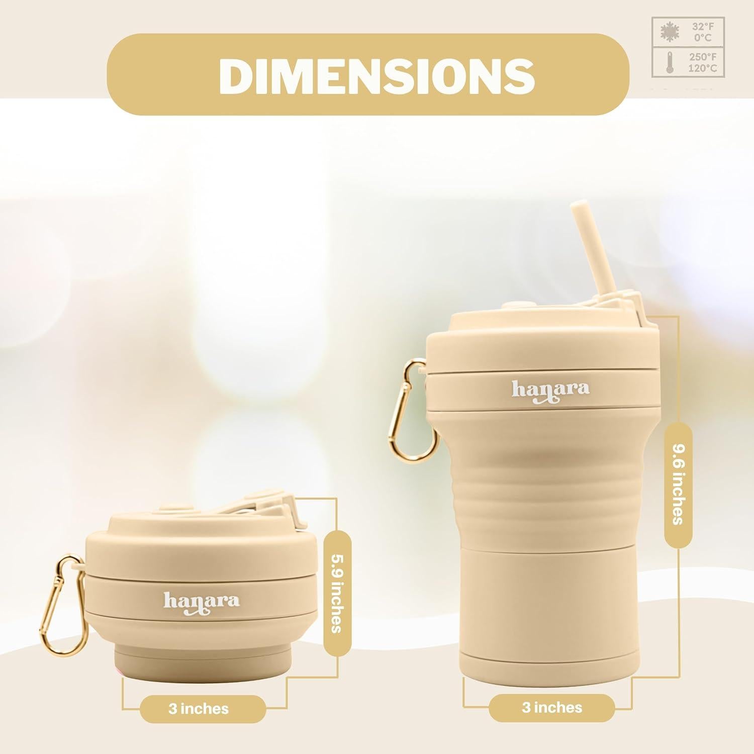 Taza Plegable Reutilizable Hanara 550ml Beige a Prueba de Fugas