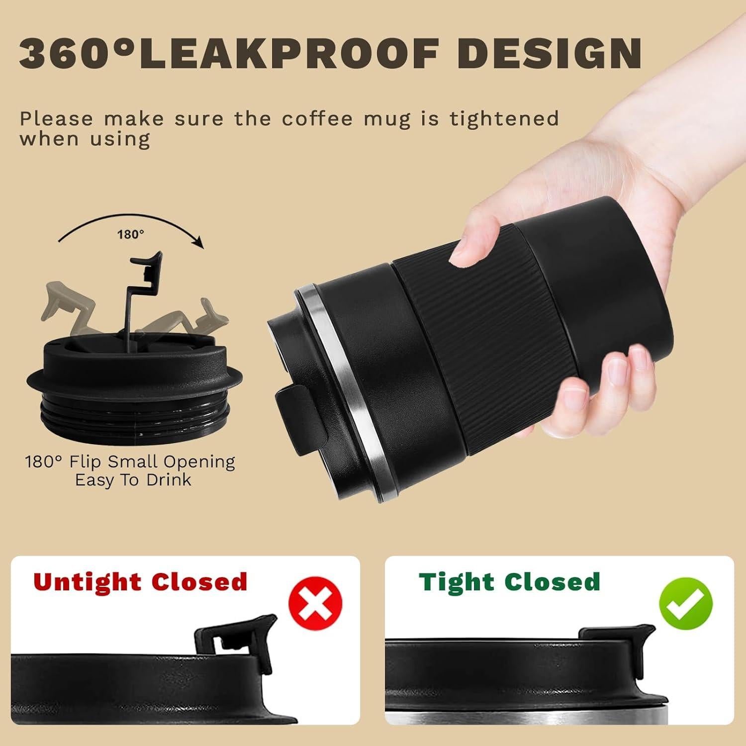 Taza de café aislada SPLMIFA 380ml negra a prueba de fugas