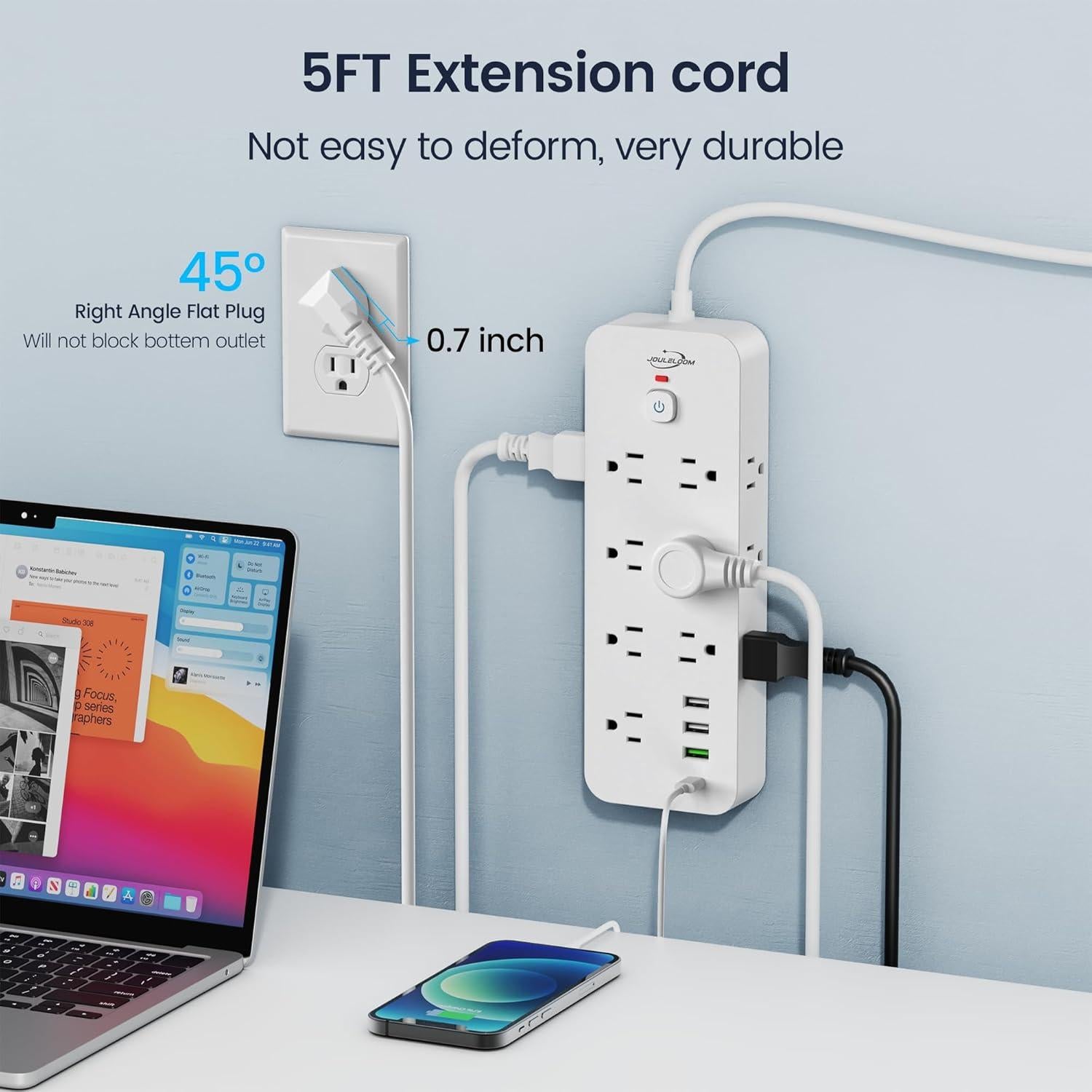 Regleta de Protección JouleLoom 18 en 1, 14 Salidas AC y 4 USB