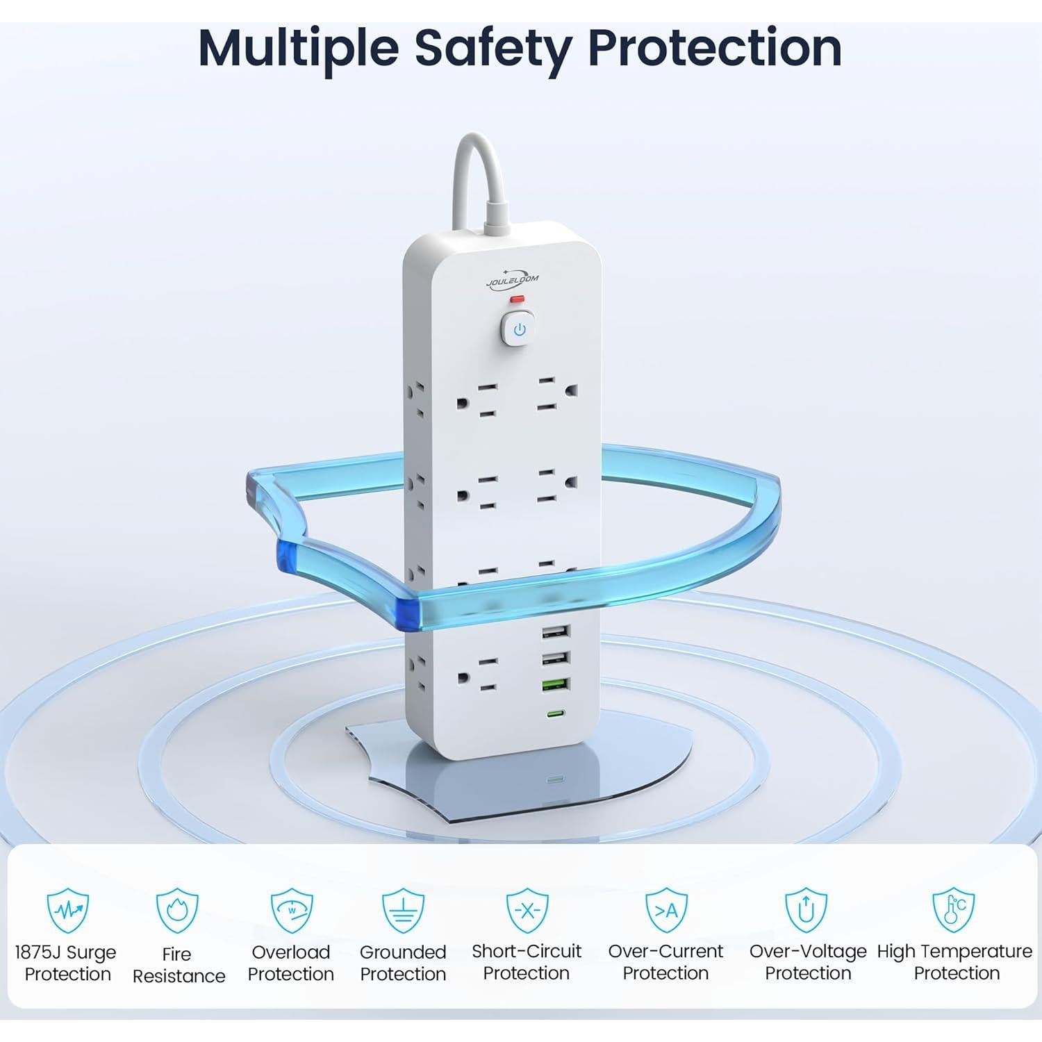 Regleta de Protección JouleLoom 18 en 1, 14 Salidas AC y 4 USB