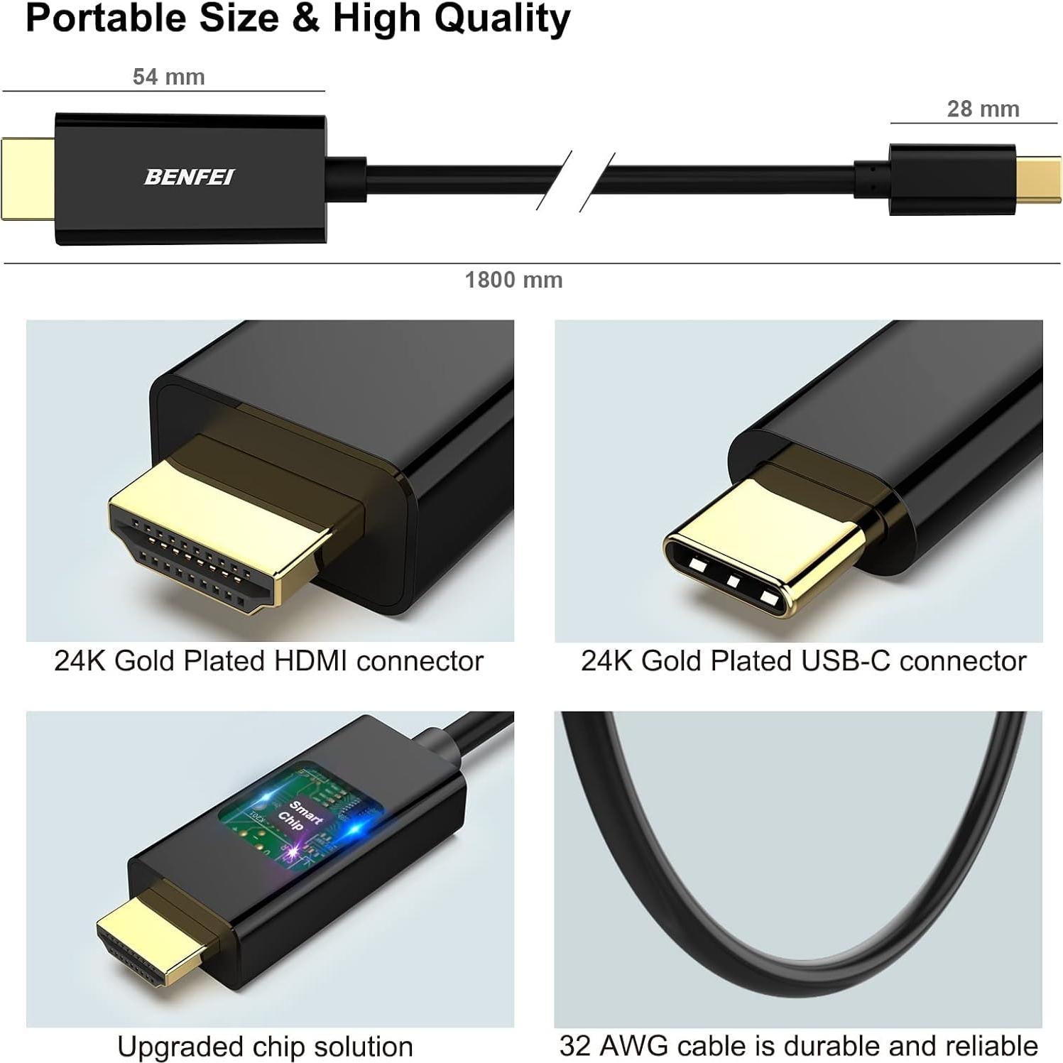 Cable USB C a HDMI 0.91m BENFEI 4K@30Hz Compatible iPhone 15 Pro