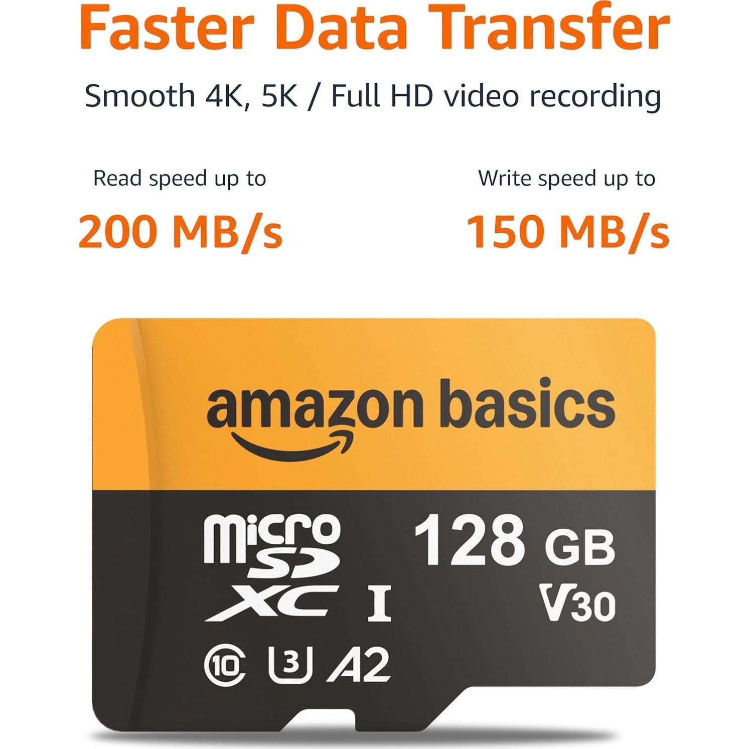 Tarjeta MicroSDXC 128GB Amazon Basics con Adaptador - 200MB/s