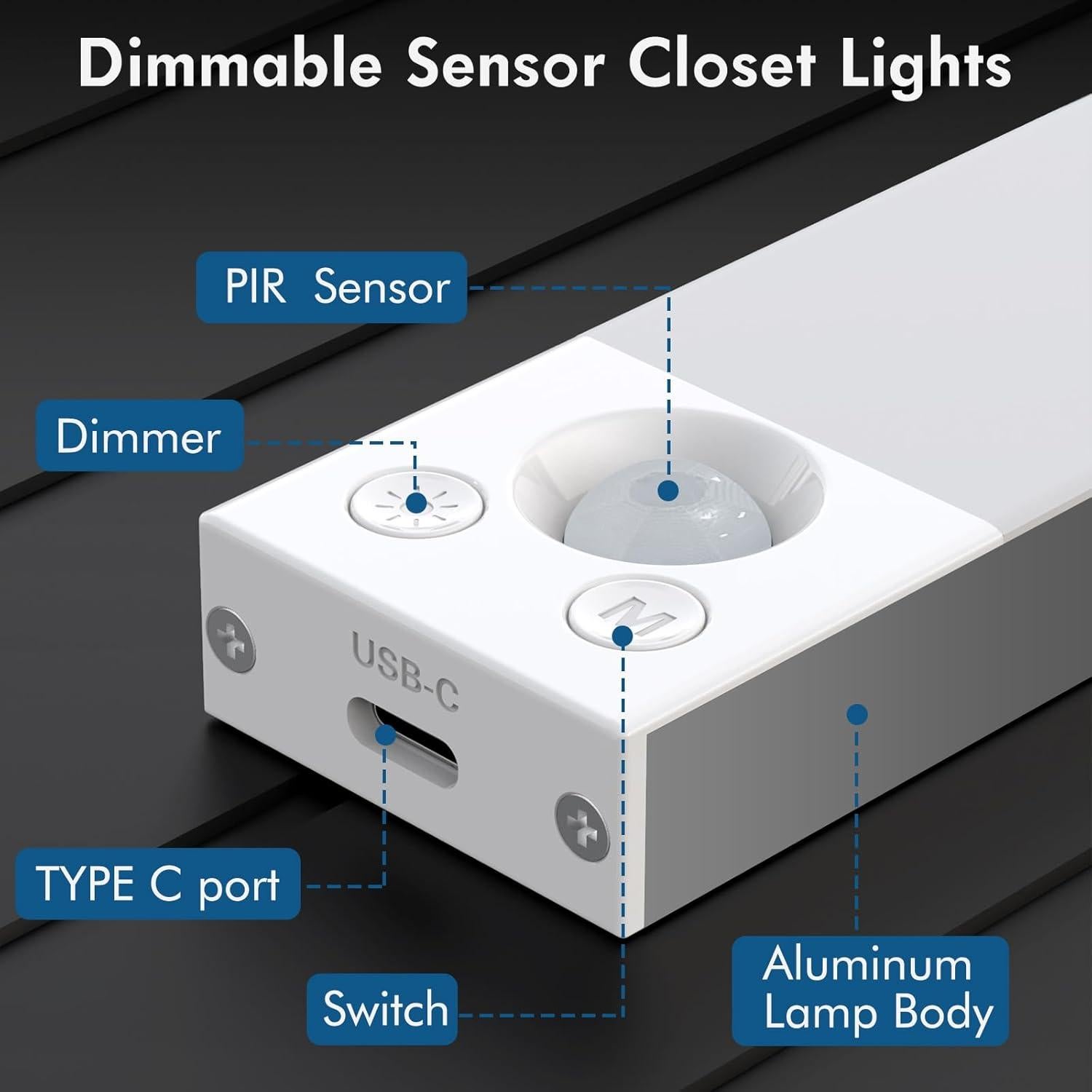 Luz Bajo Gabinete KEPLUG 2 Paquete Sensor Movimiento Recargable