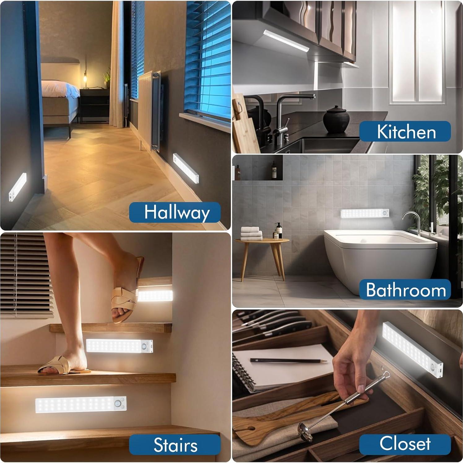 Luz Bajo Gabinete KEPLUG 2 Paquete Sensor Movimiento Recargable