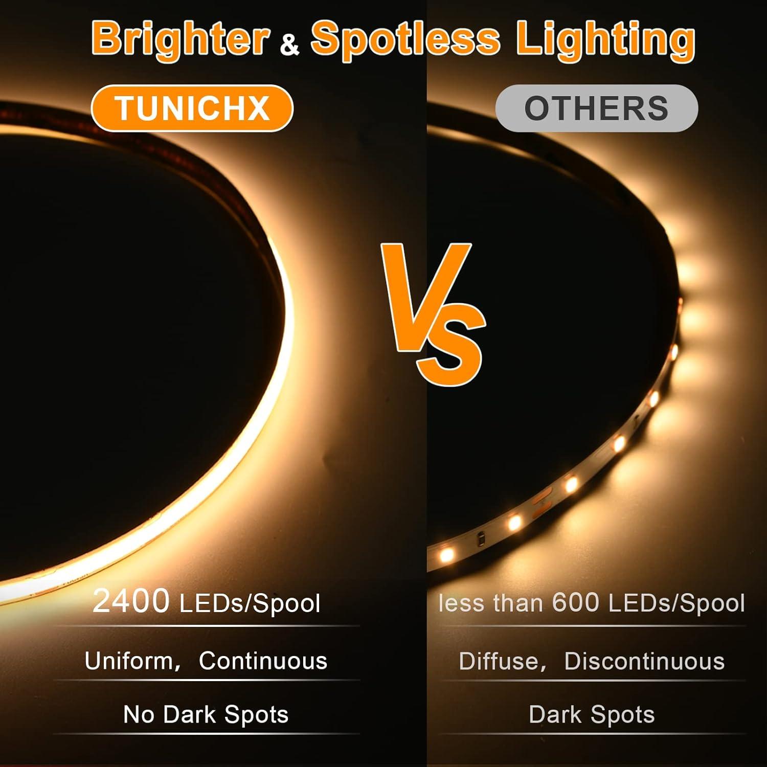 Tira LED COB 12V TUNICHX 2x5m 3000K 480 LEDs/m Luz Cálida