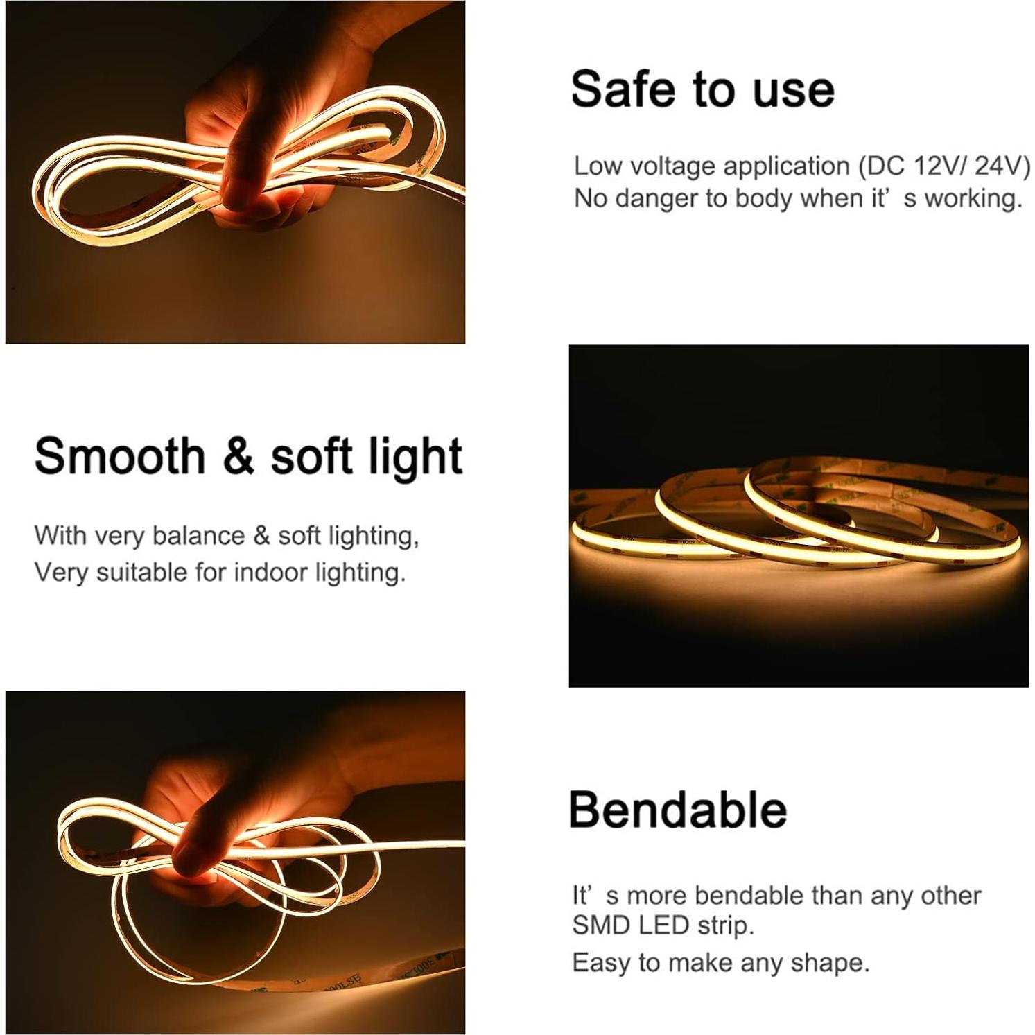 Tira LED COB 12V TUNICHX 2x5m 3000K 480 LEDs/m Luz Cálida