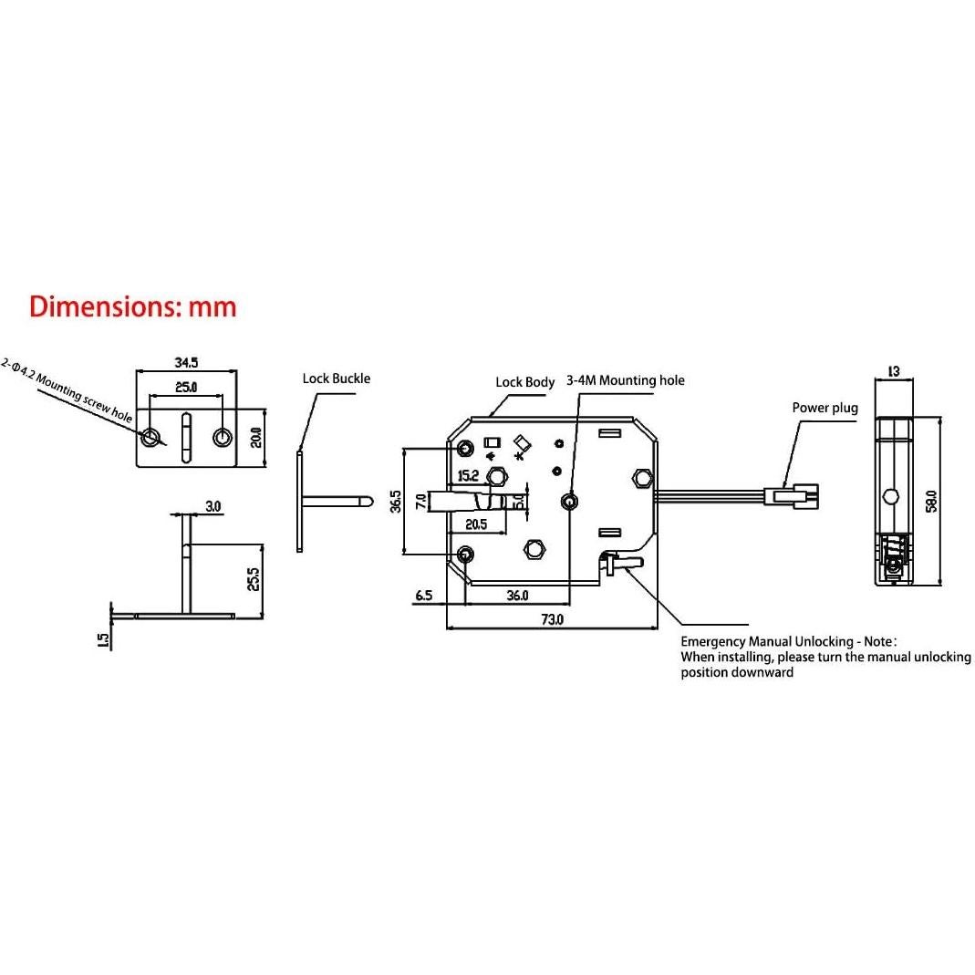 Cerradura Electrónica ATOPLEE 12V 2A Acero al Carbono 73x58mm