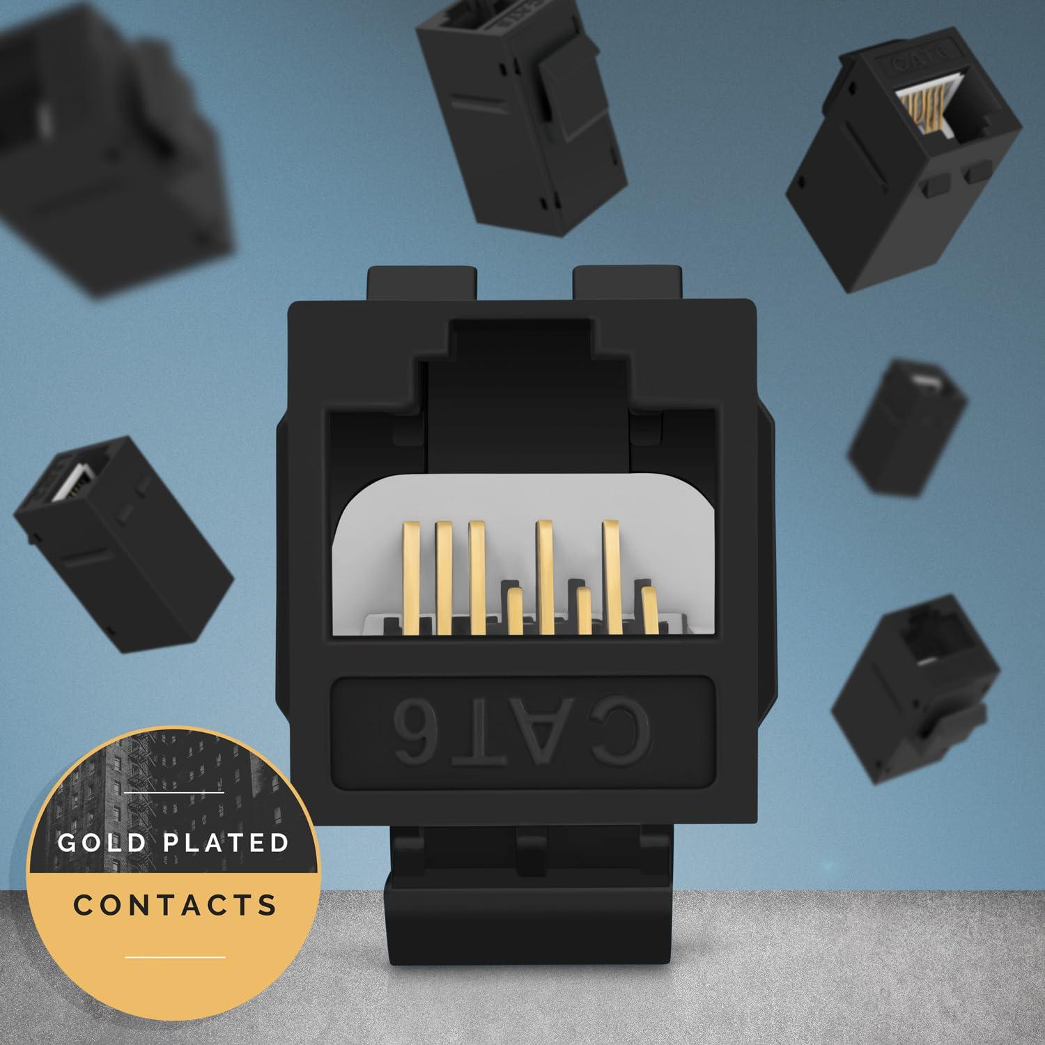 Acoplador Keystone RJ45 Cat6 Everest - Hembra a Hembra, Negro, Paquete de 6