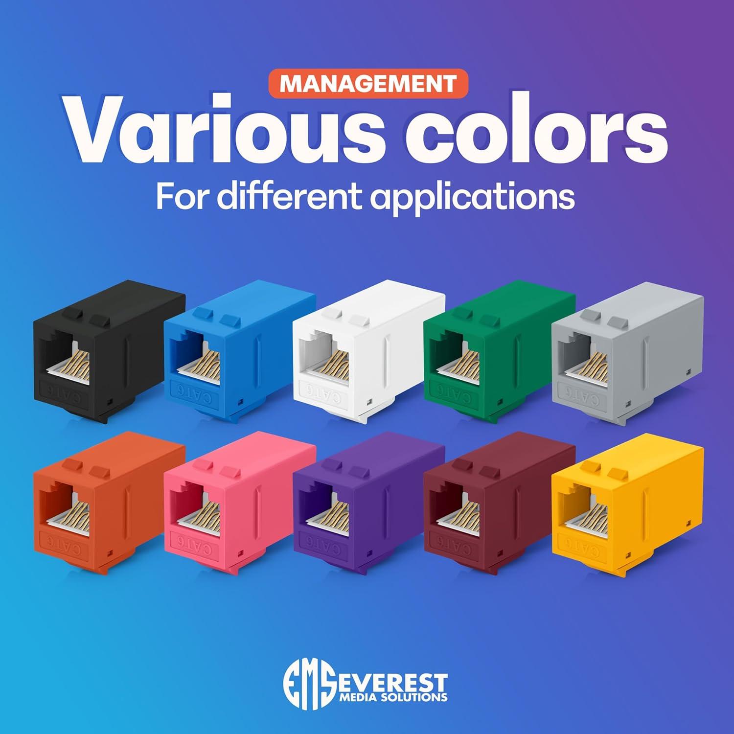 Acoplador Keystone RJ45 Cat6 Everest - Hembra a Hembra, Negro, Paquete de 6