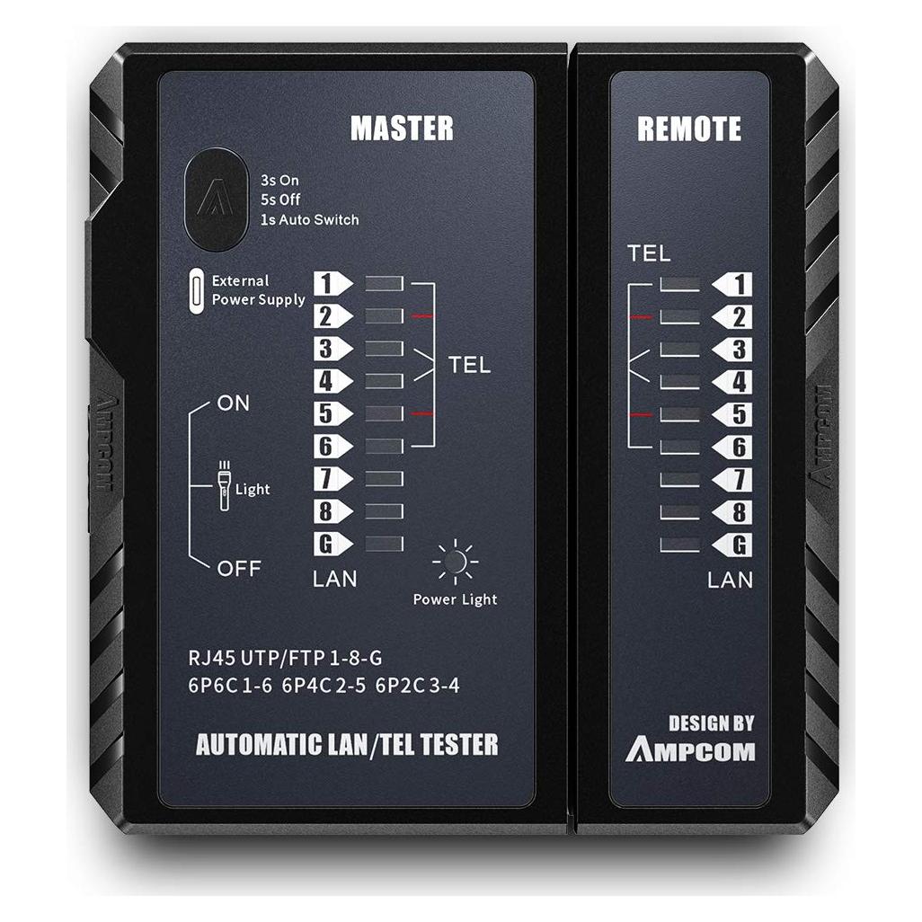 Probador de Cable de Red AMPCOM RJ45/RJ11 - Herramienta de Prueba