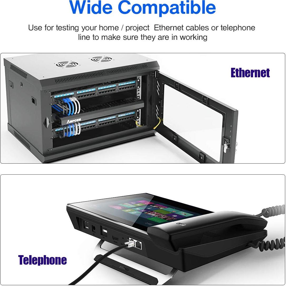Probador de Cable de Red AMPCOM RJ45/RJ11 - Herramienta de Prueba