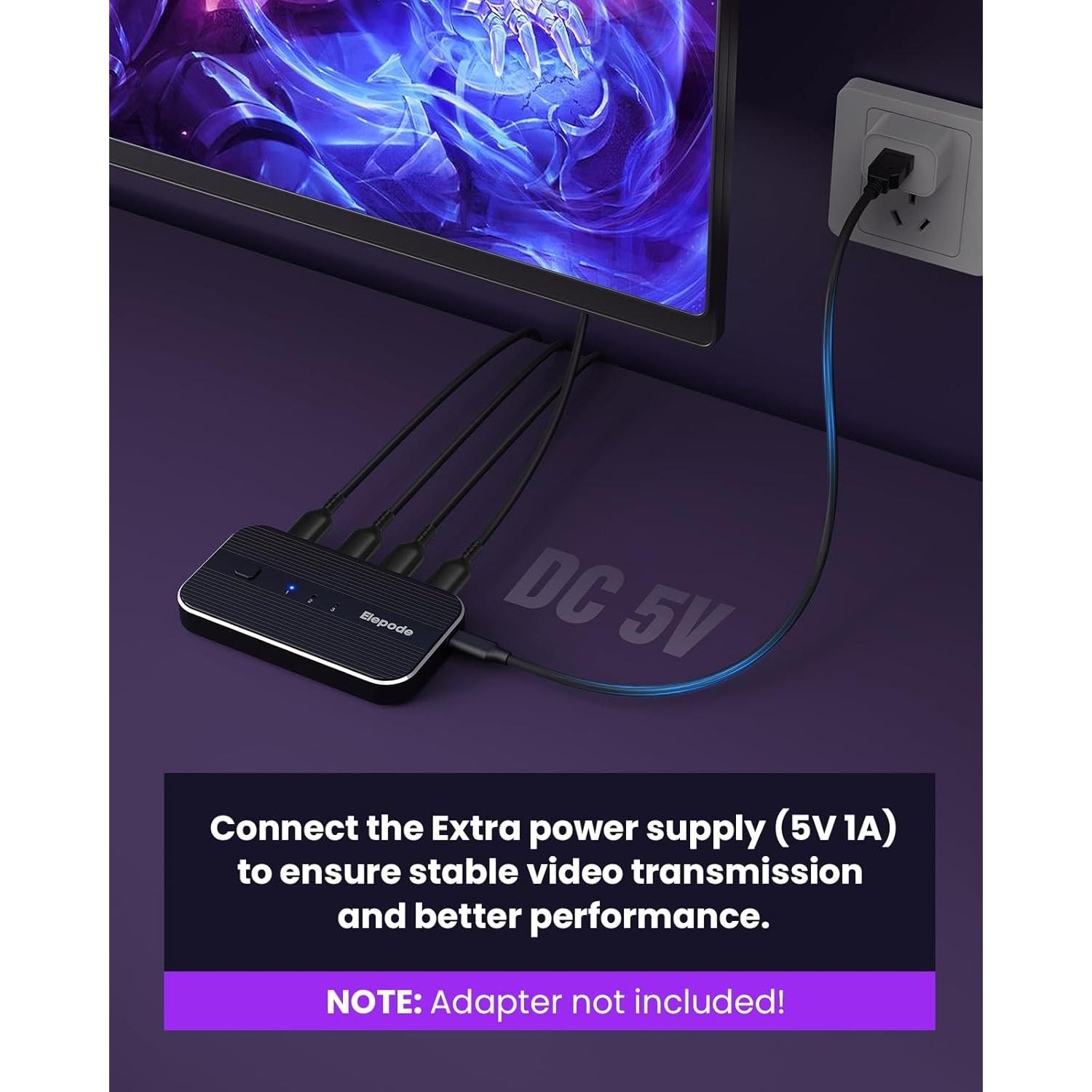 Divisor HDMI 3 en 1 Elepode 4K@60Hz con Control Remoto