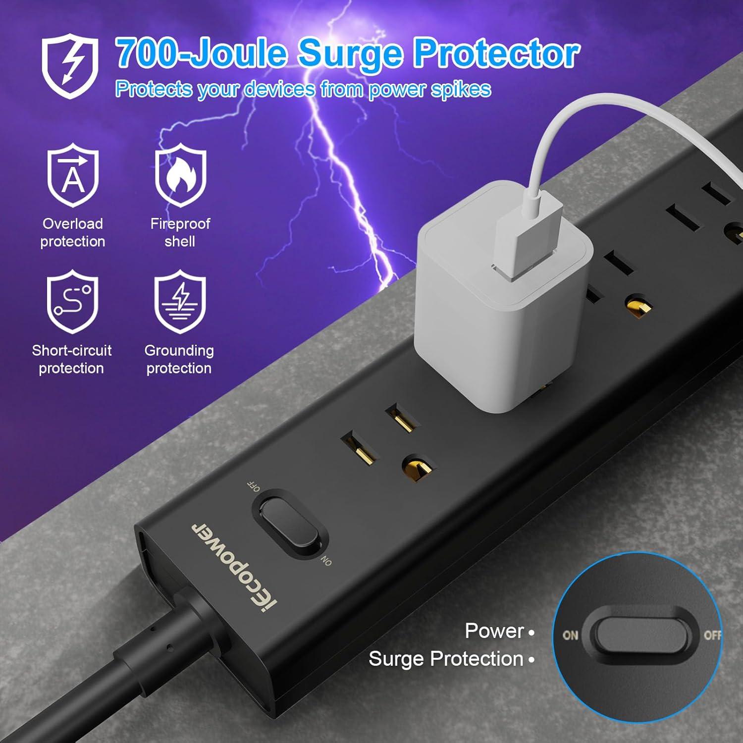Regleta de Protección IECOPOWER 2 Paquetes 5 Salidas 3 USB