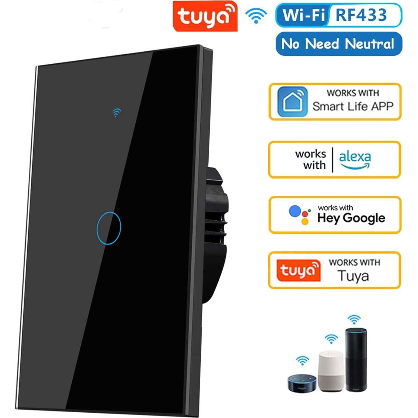 Interruptor de Luz Táctil Inteligente Lslinagmei 1 Gang WiFi