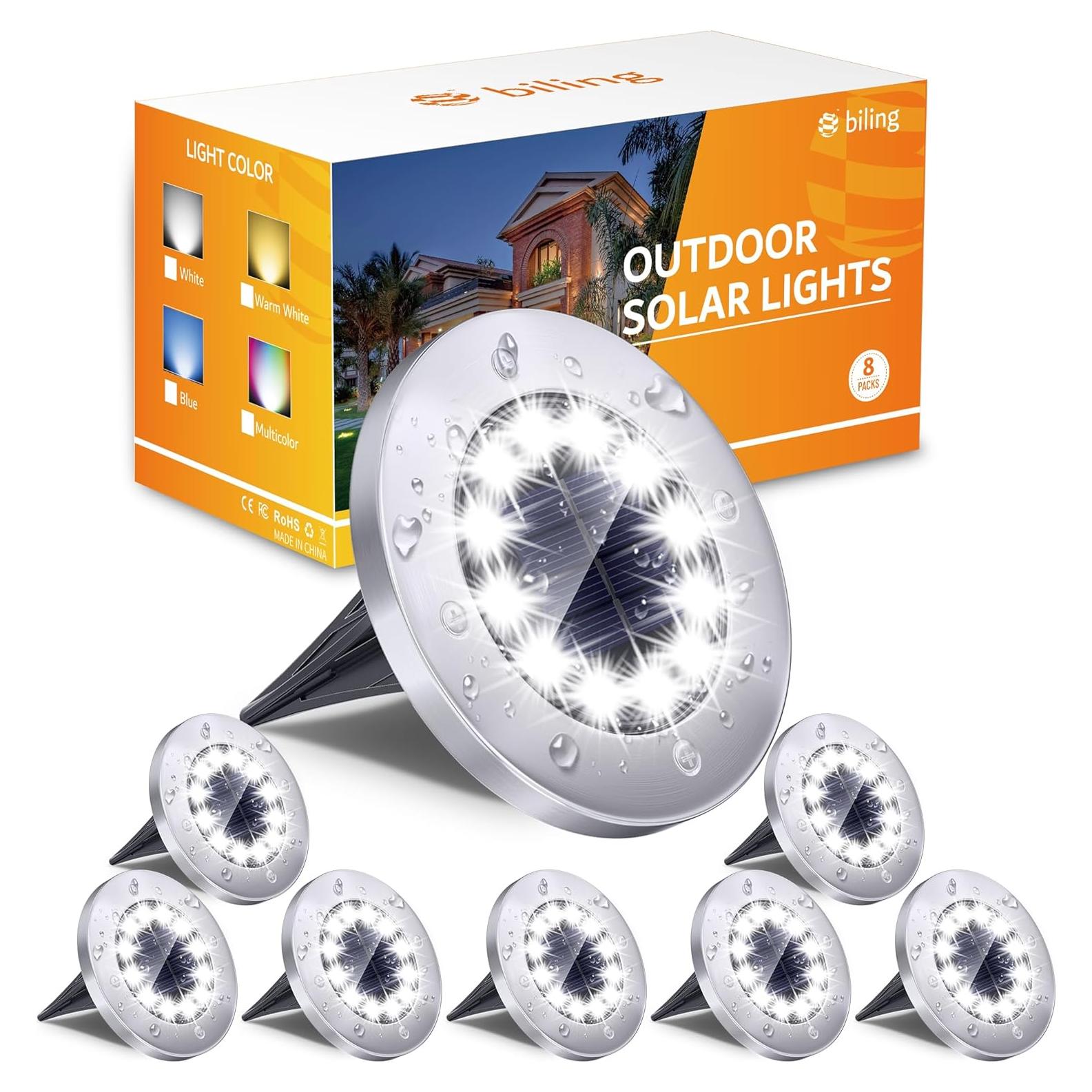 Luces Solares de Suelo Biling 8 Paquetes 12 LEDs Blancas