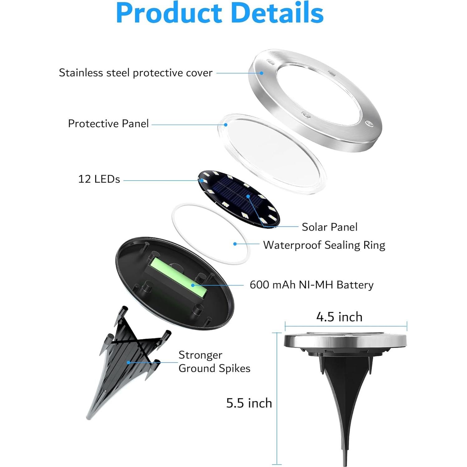 Luces Solares de Suelo Biling 8 Paquetes 12 LEDs Blancas