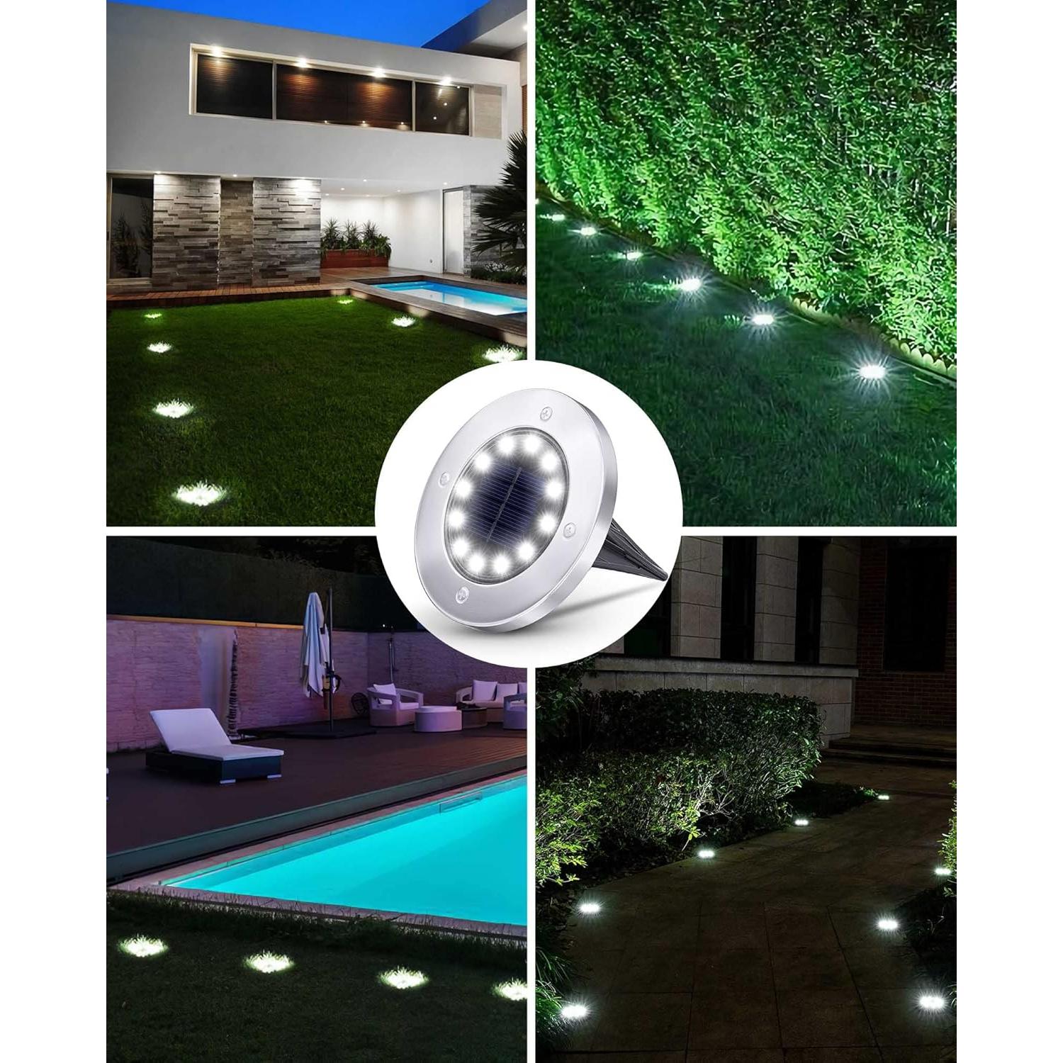 Luces Solares de Suelo Biling 8 Paquetes 12 LEDs Blancas