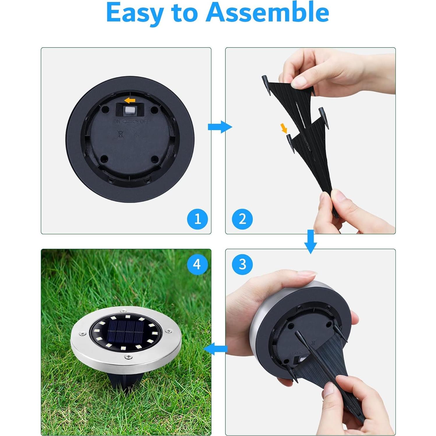 Luces Solares de Suelo Biling 8 Paquetes 12 LEDs Blancas