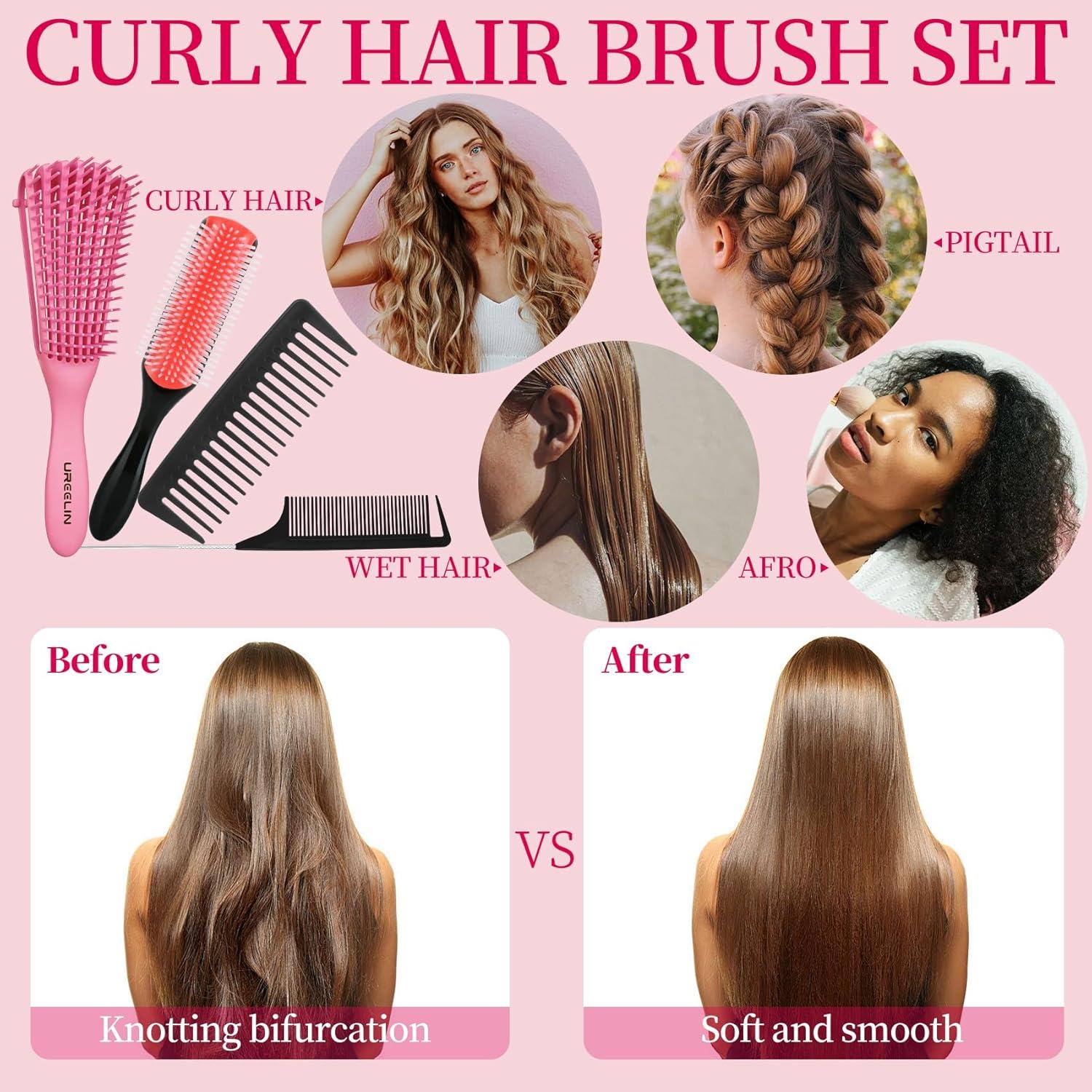 Set de Cepillos para Cabello Rizado UREELIN - 4 Piezas Rosa