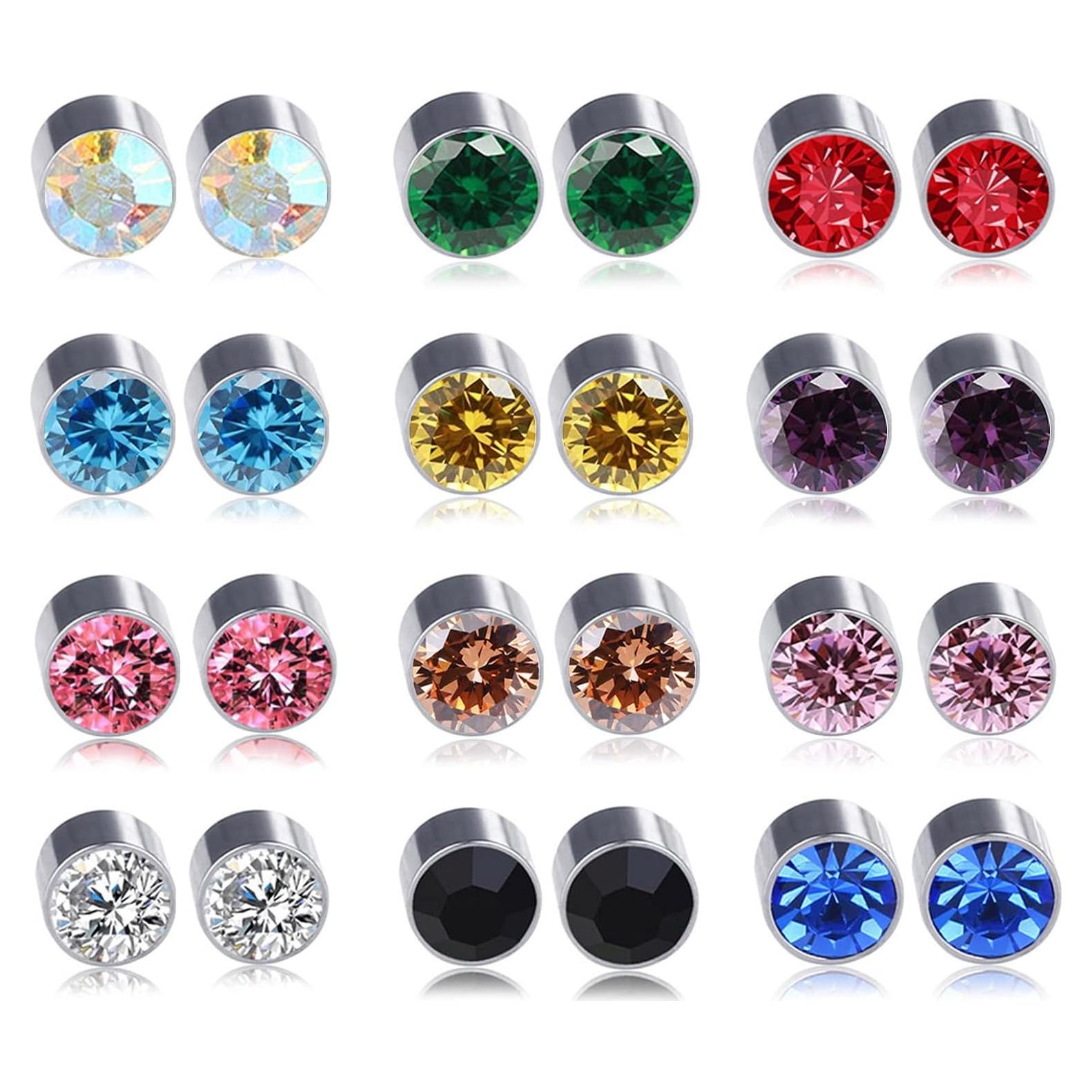 12 Pares de Pendientes Magnéticos Spiritlele Clip 6mm Cristal