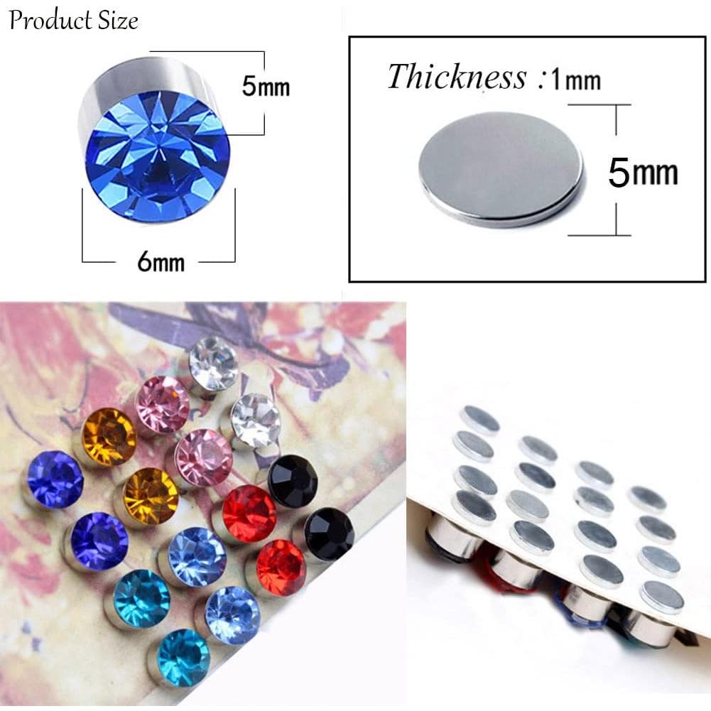 12 Pares de Pendientes Magnéticos Spiritlele Clip 6mm Cristal