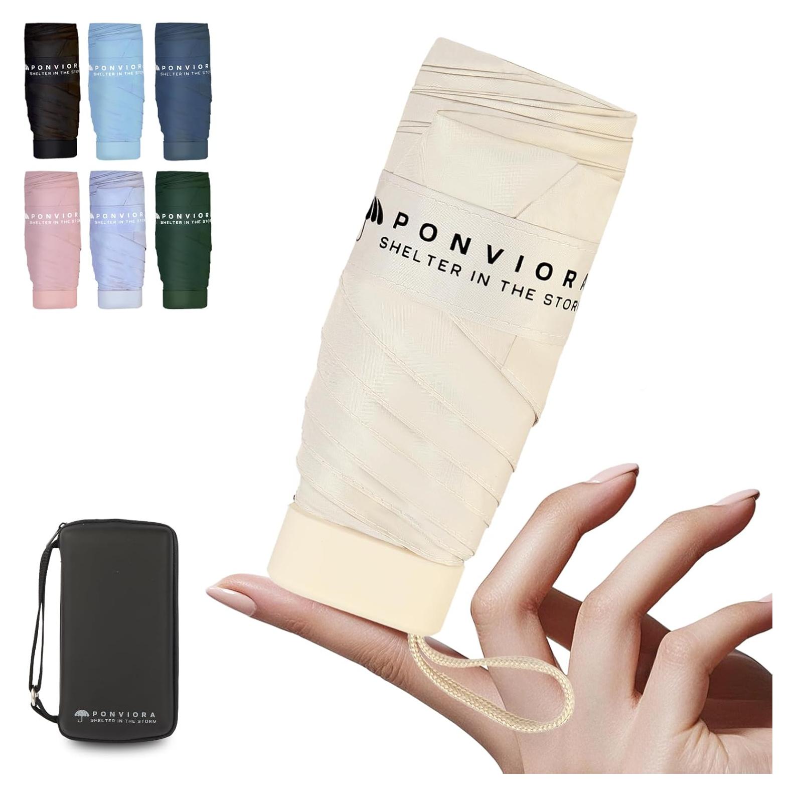 Paraguas Compacto Ponviora Beige Plegable UPF 50+ Ligero