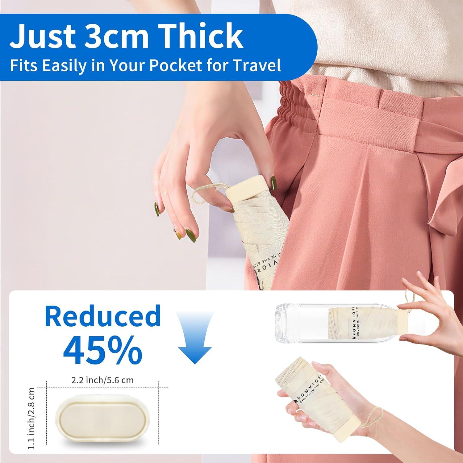 Paraguas Compacto Ponviora Beige Plegable UPF 50+ Ligero