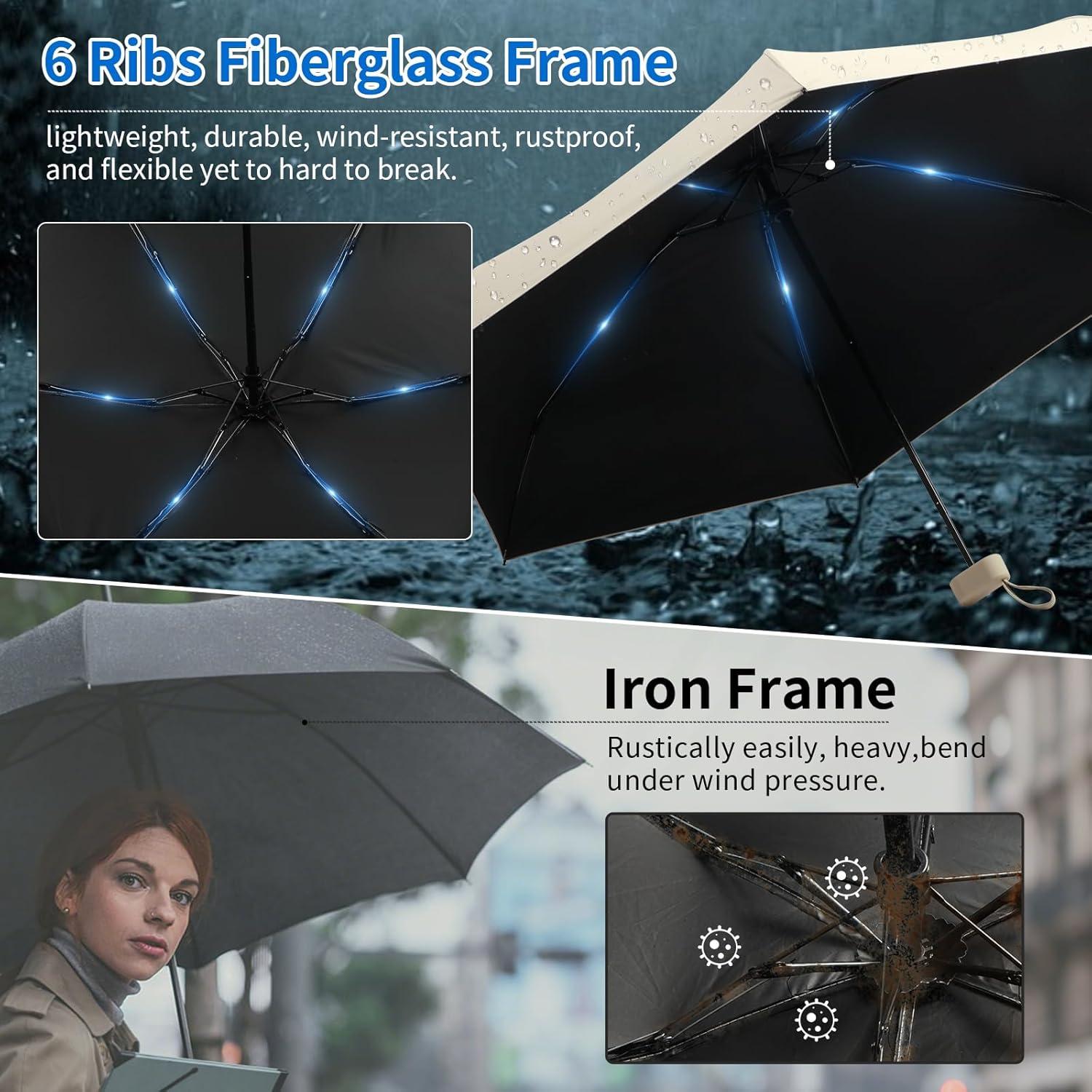 Paraguas Compacto Ponviora Beige Plegable UPF 50+ Ligero