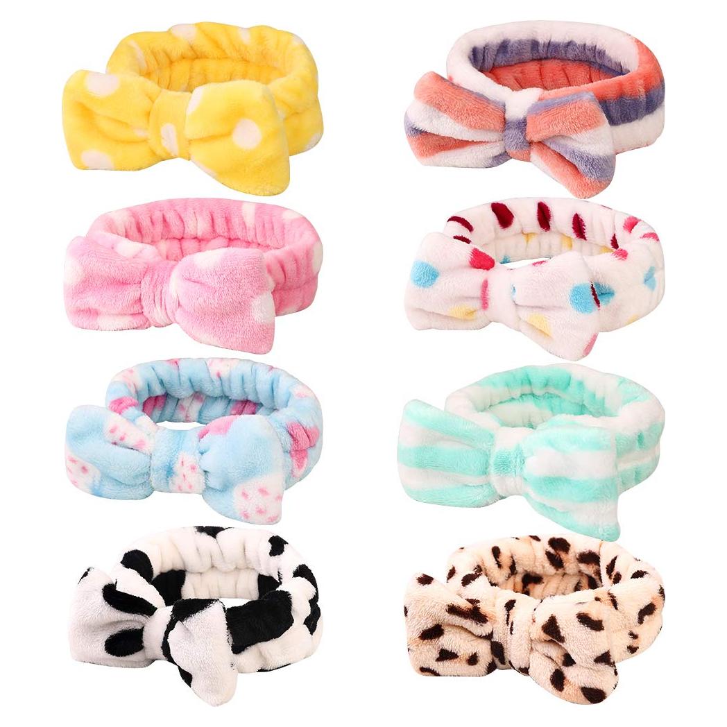 Paquete de 8 diademas de felpa coral Hishexin para spa y maquillaje