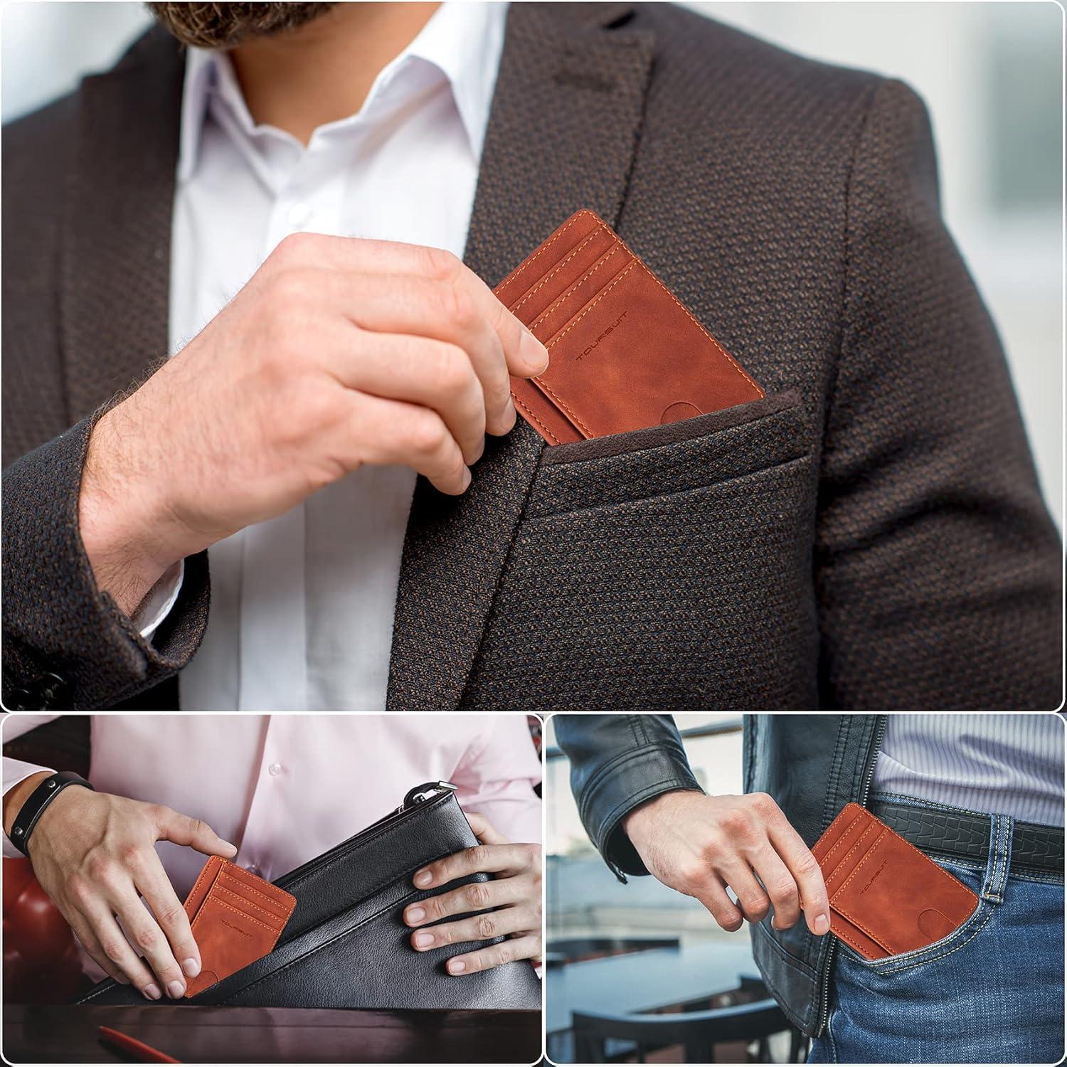Cartera Minimalista Slim TOURSUIT con Bloqueo RFID Marrón