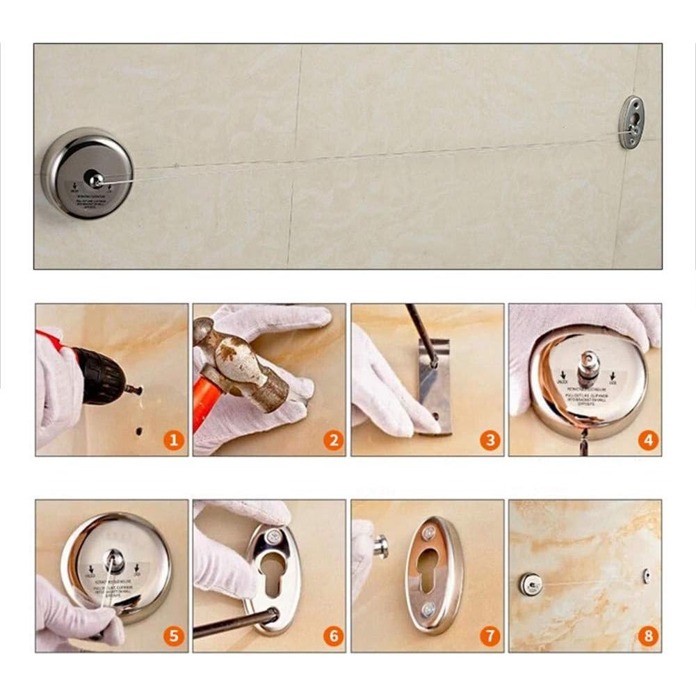 Cuerda de Ropa Retráctil JHHSYU 2.8m Acero Inoxidable Resistente