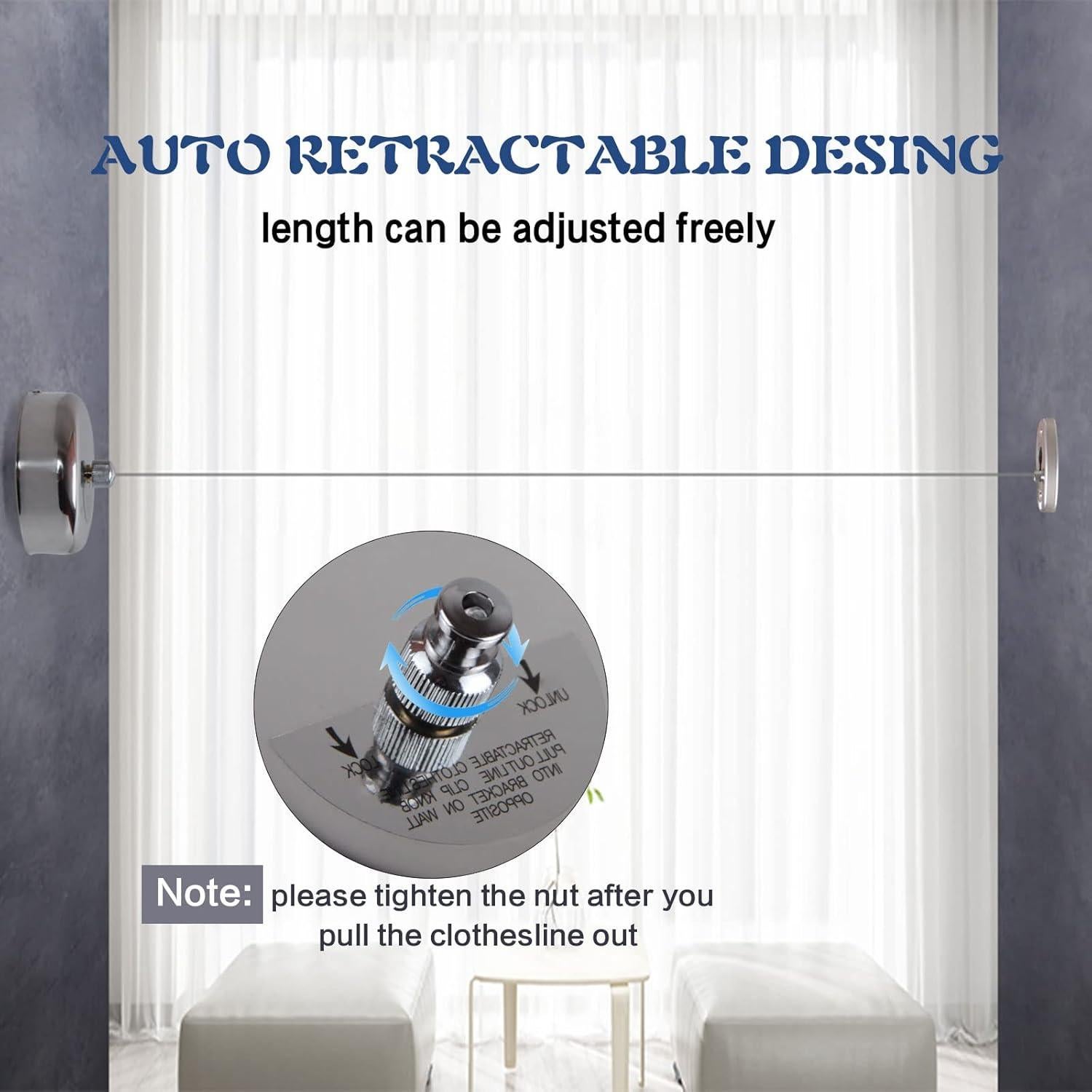 Cuerda de Ropa Retráctil JHHSYU 2.8m Acero Inoxidable Resistente