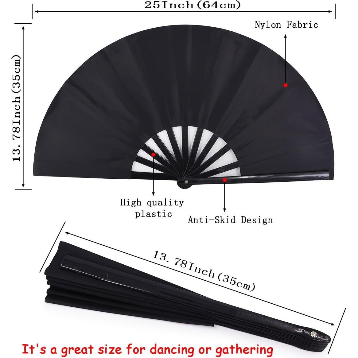 Abanico Plegable Amajiji de Nylon Negro 35cm para Danzas y Decoración