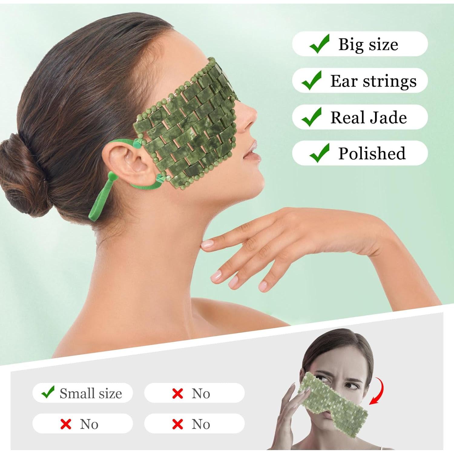 Máscara de Ojos de Jade LazyGa con Cintas Verdes 24x9cm