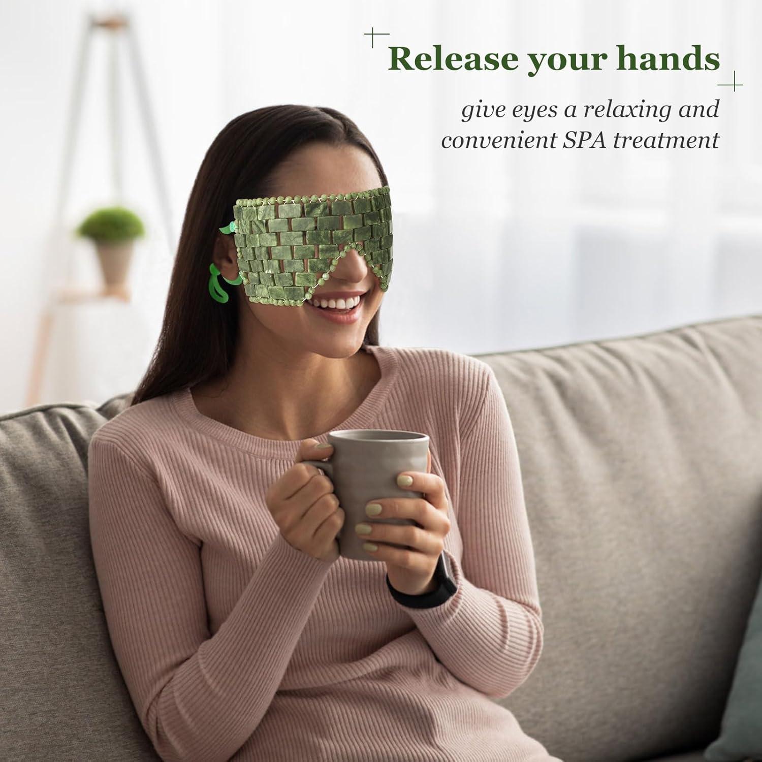 Máscara de Ojos de Jade LazyGa con Cintas Verdes 24x9cm